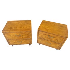 Pair of Henredon Two Drawer Campaign Style End Tables Night Stands MINT