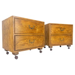 Pair of Henredon Two Drawer Campaign Style End Tables Night Stands MINT