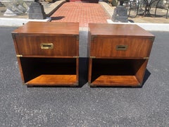Pair of Henredon Walnut Campaign Nightstands