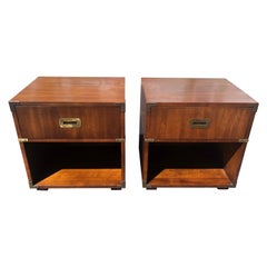 Pair of Henredon Walnut Campaign Nightstands