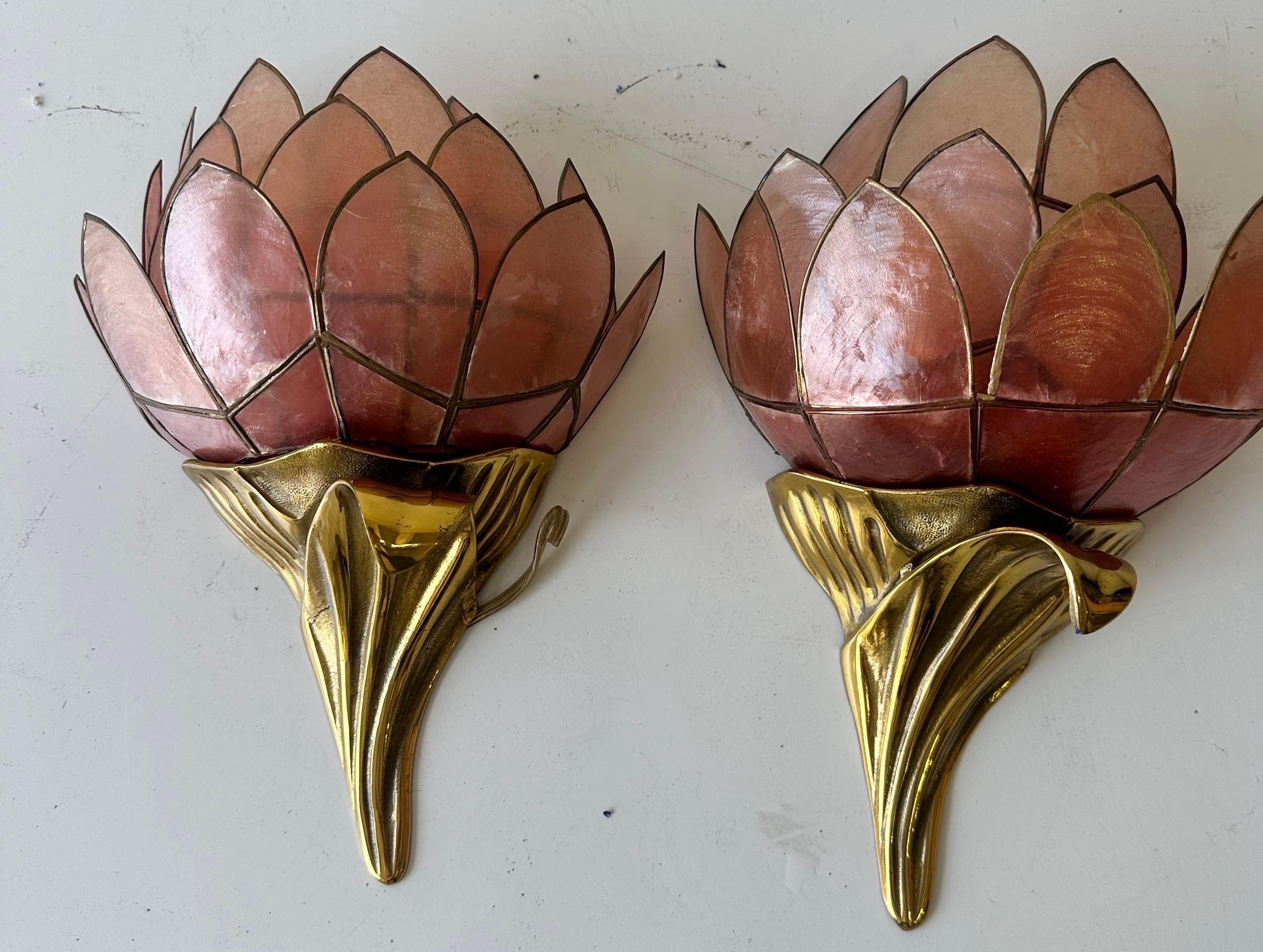 Pair of Henri Fernandez Bronze and nacre Wall Sconces 