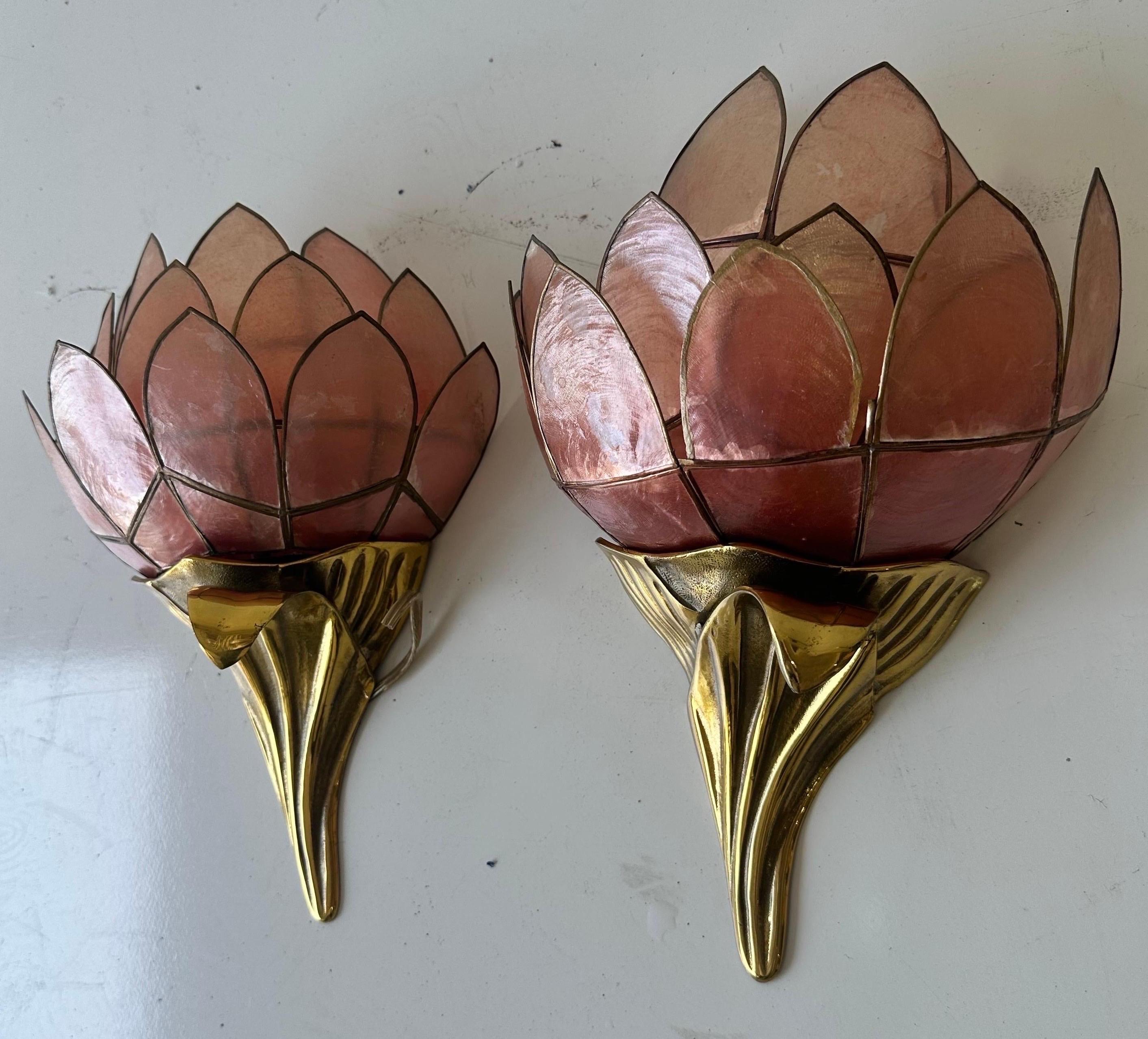 Mid-Century Modern Pair of Henri Fernandez Bronze and nacre Wall Sconces
