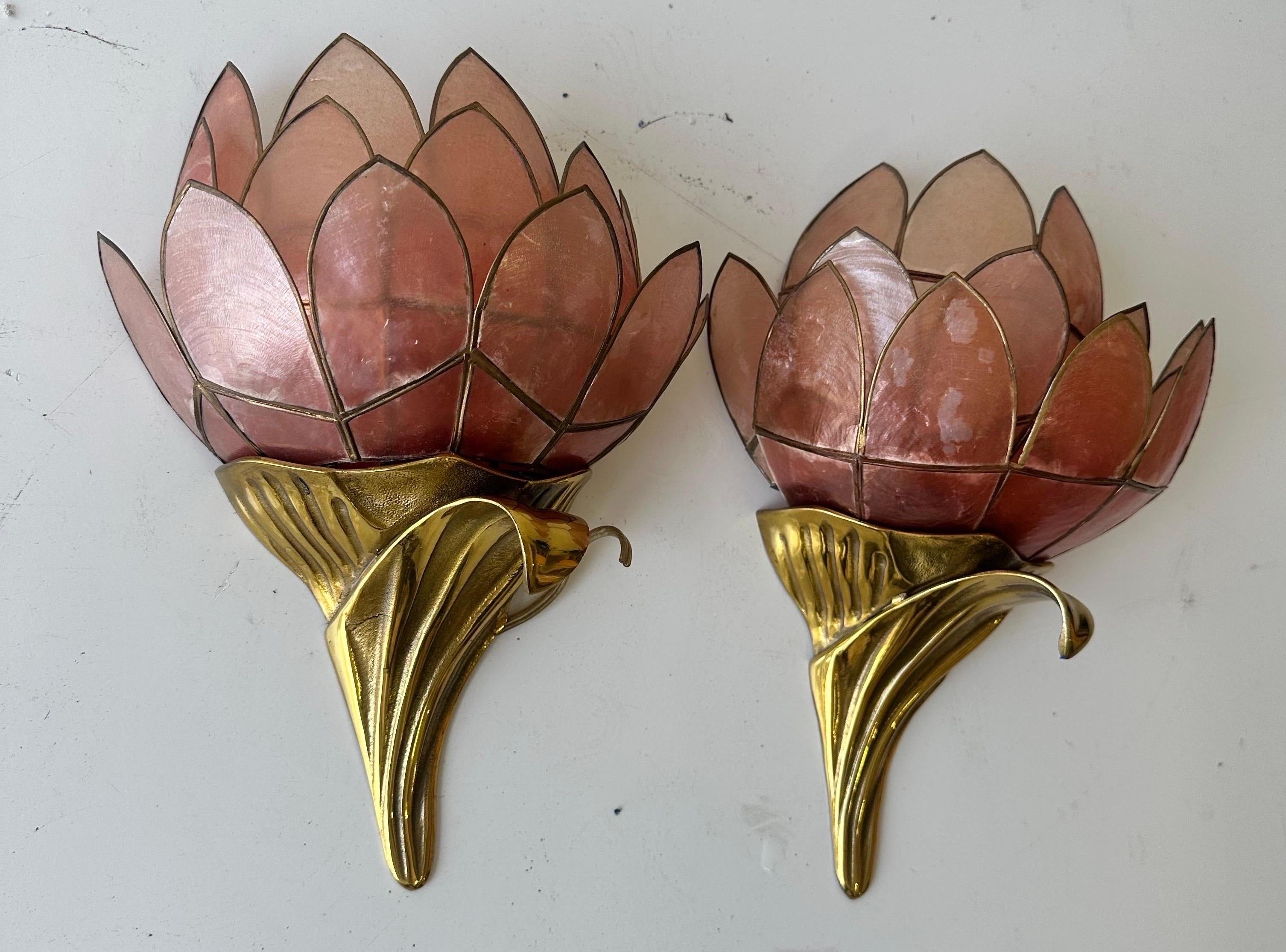 French Pair of Henri Fernandez Bronze and nacre Wall Sconces