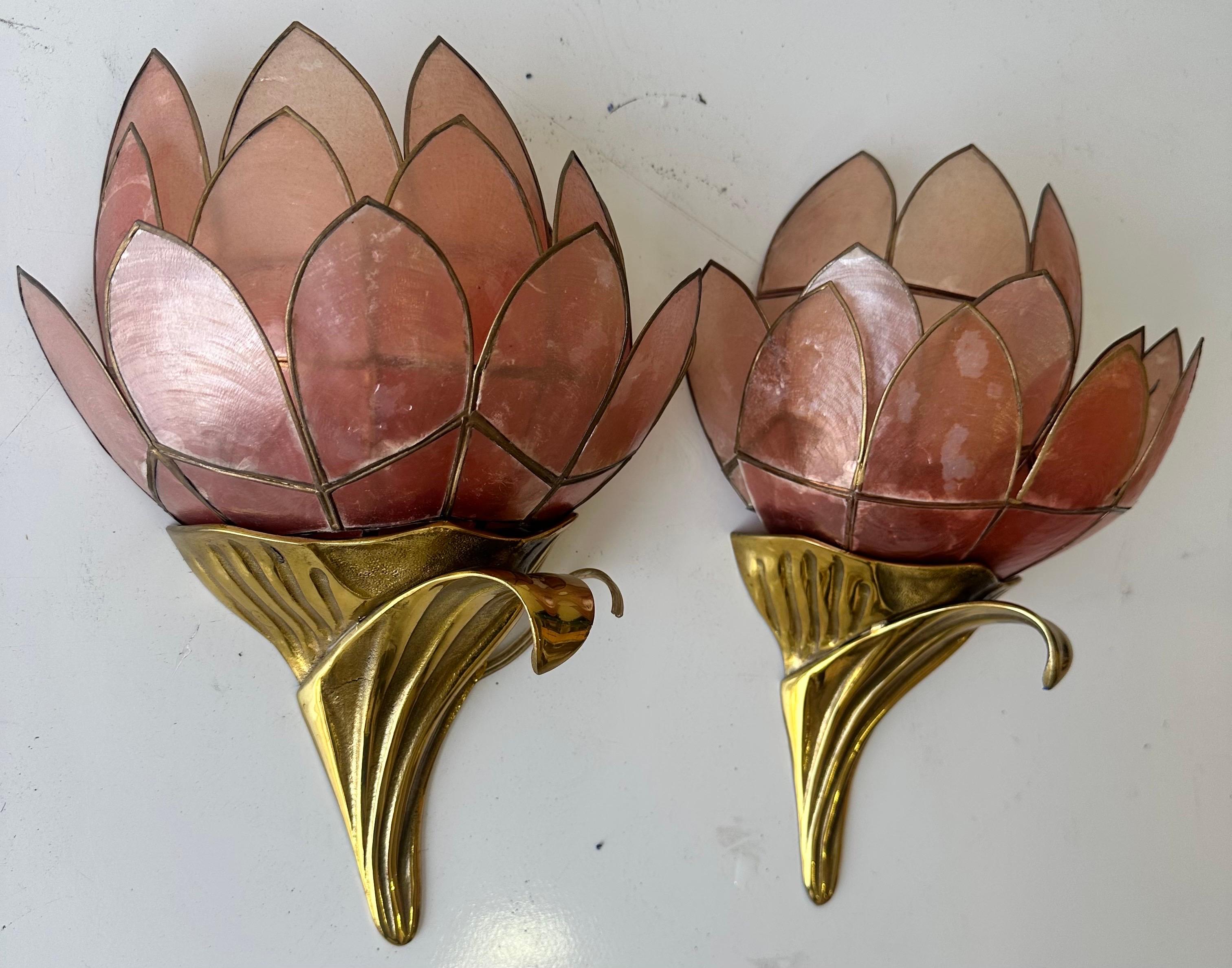 Pair of Henri Fernandez Bronze and nacre Wall Sconces In Good Condition In Miami, FL