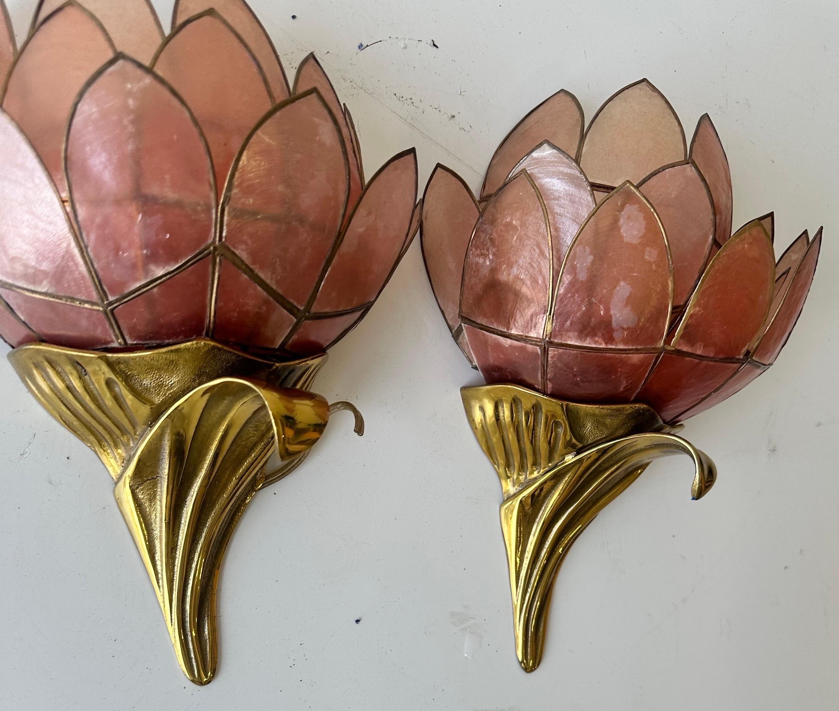 Late 20th Century Pair of Henri Fernandez Bronze and nacre Wall Sconces
