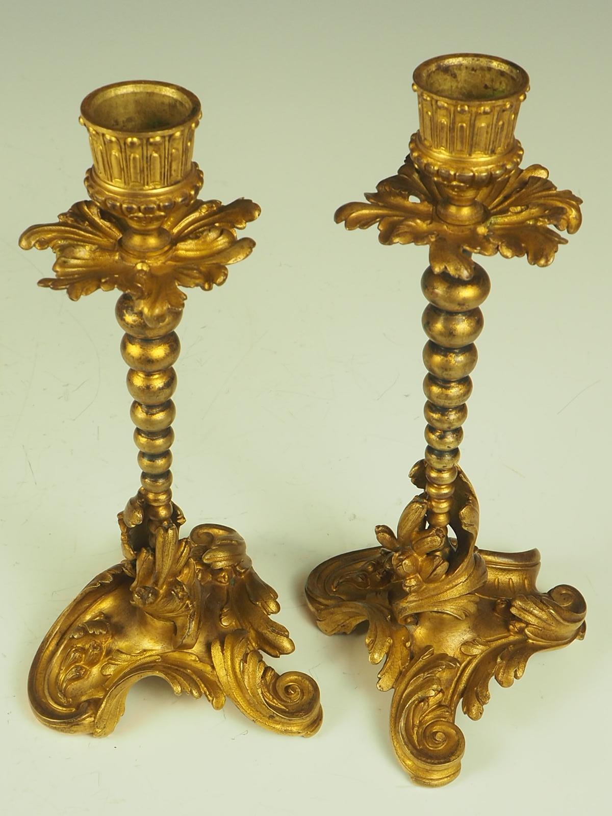 French Pair of Henri Picard Gilt Bronze Candlesticks, circa 1850