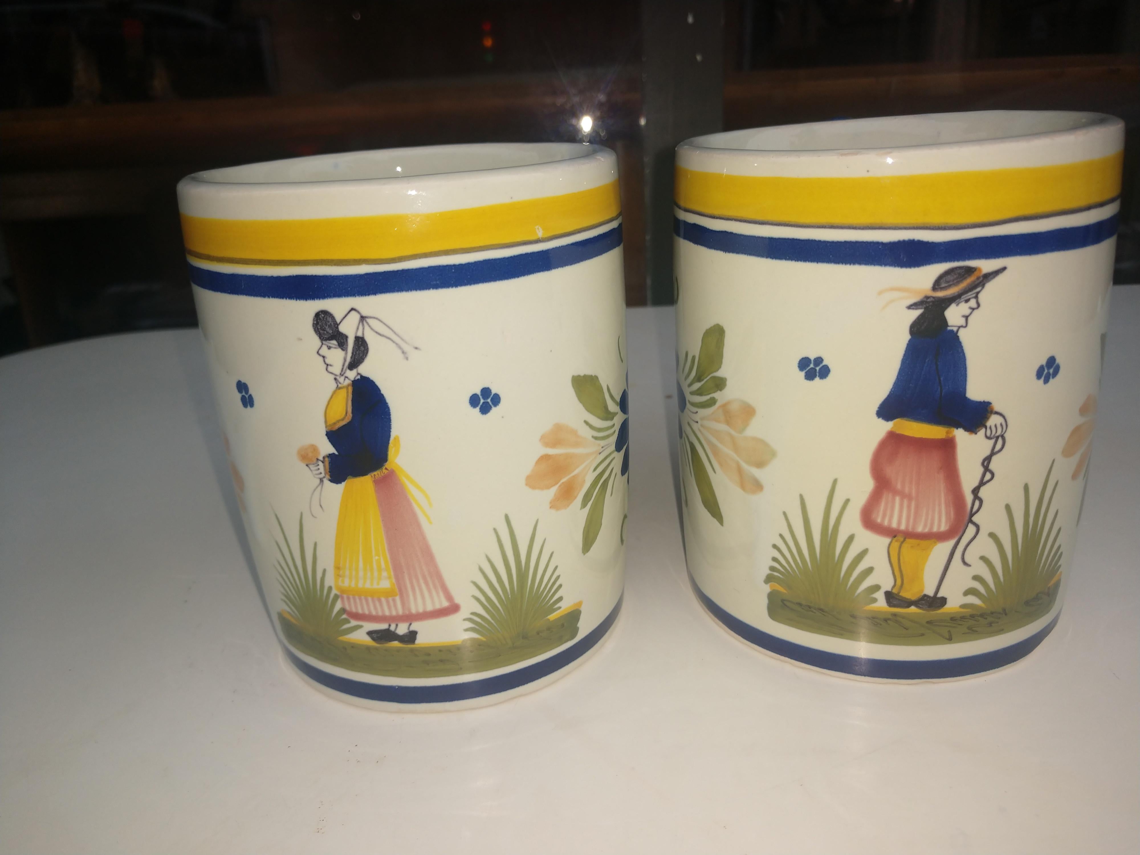 Pair of Henriot Quimper Faience Coffee Mugs 2