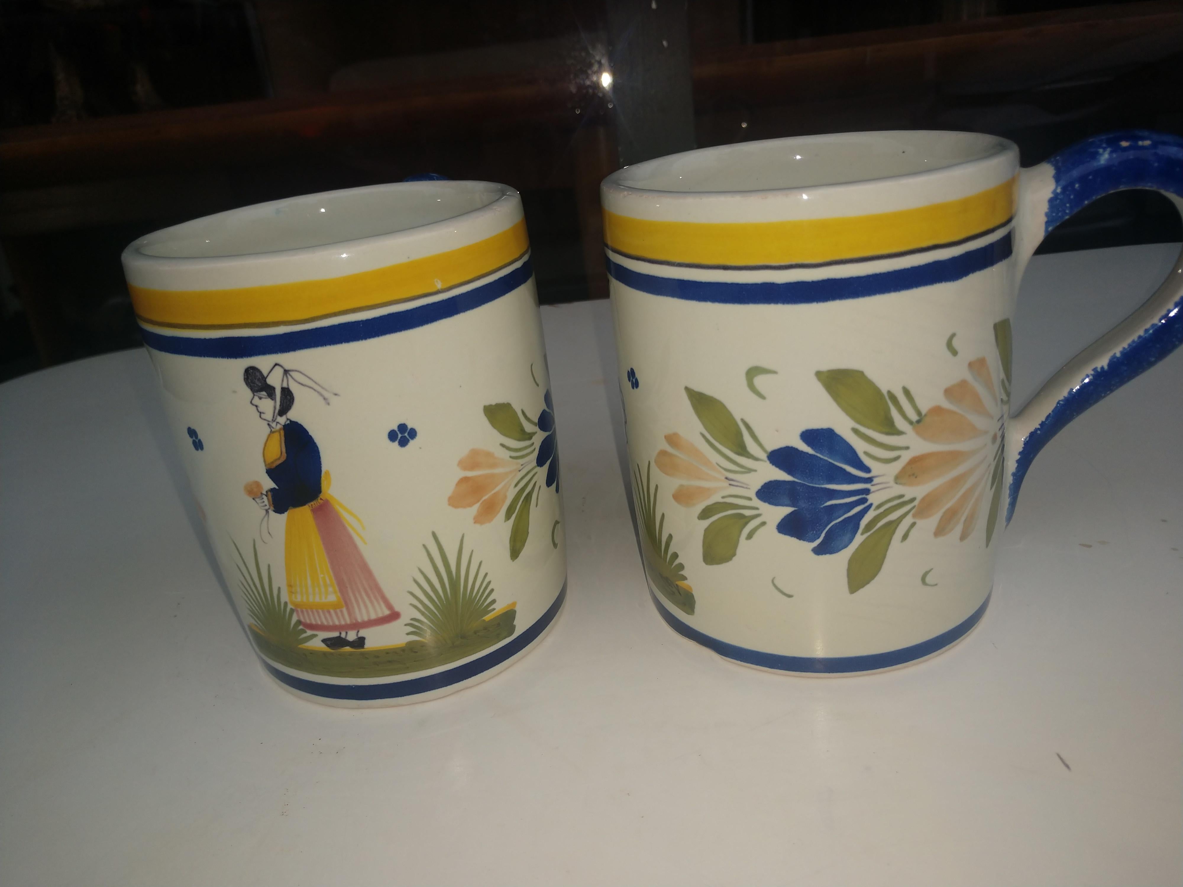Pair of Henriot Quimper Faience Coffee Mugs 1