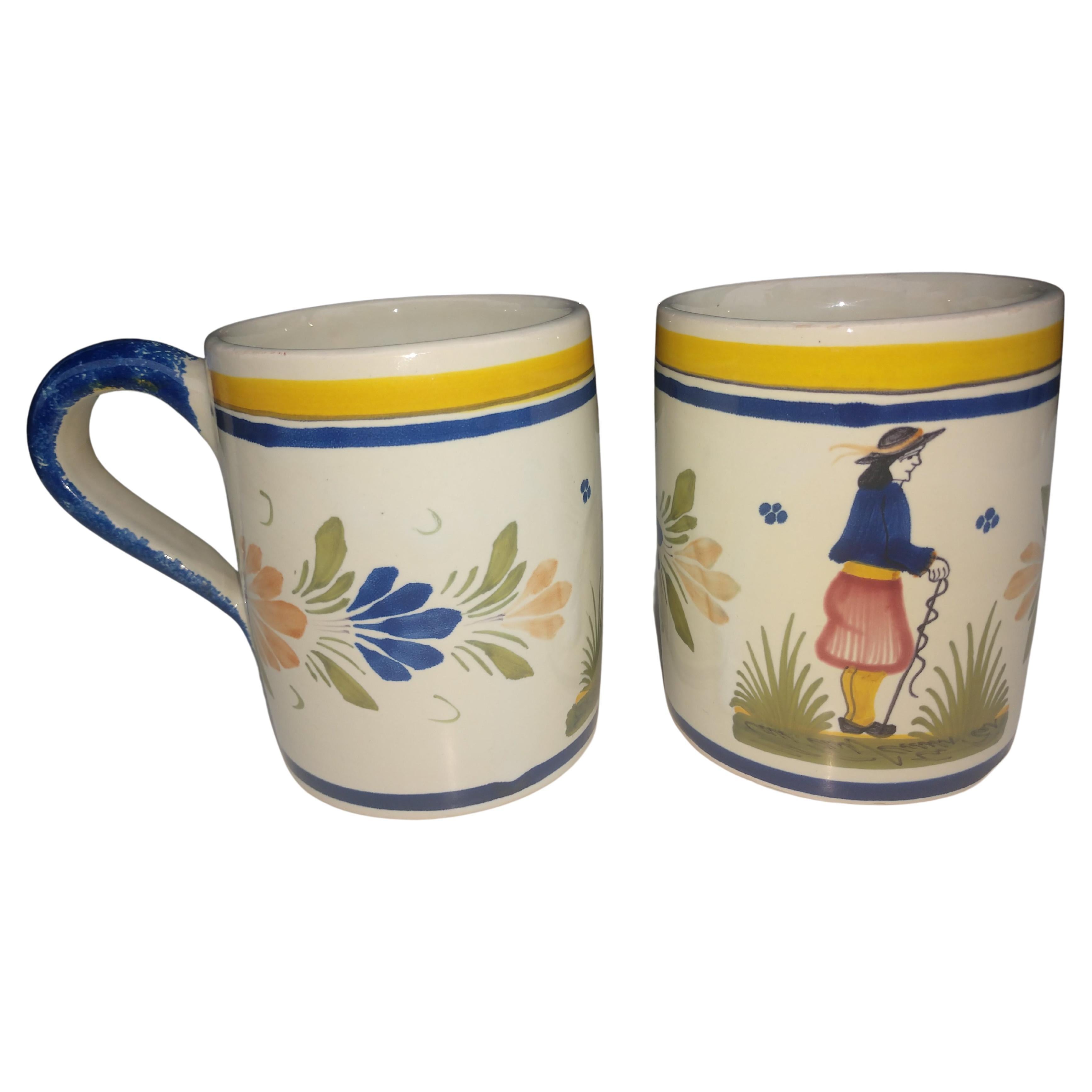 Pair of Henriot Quimper Faience Coffee Mugs