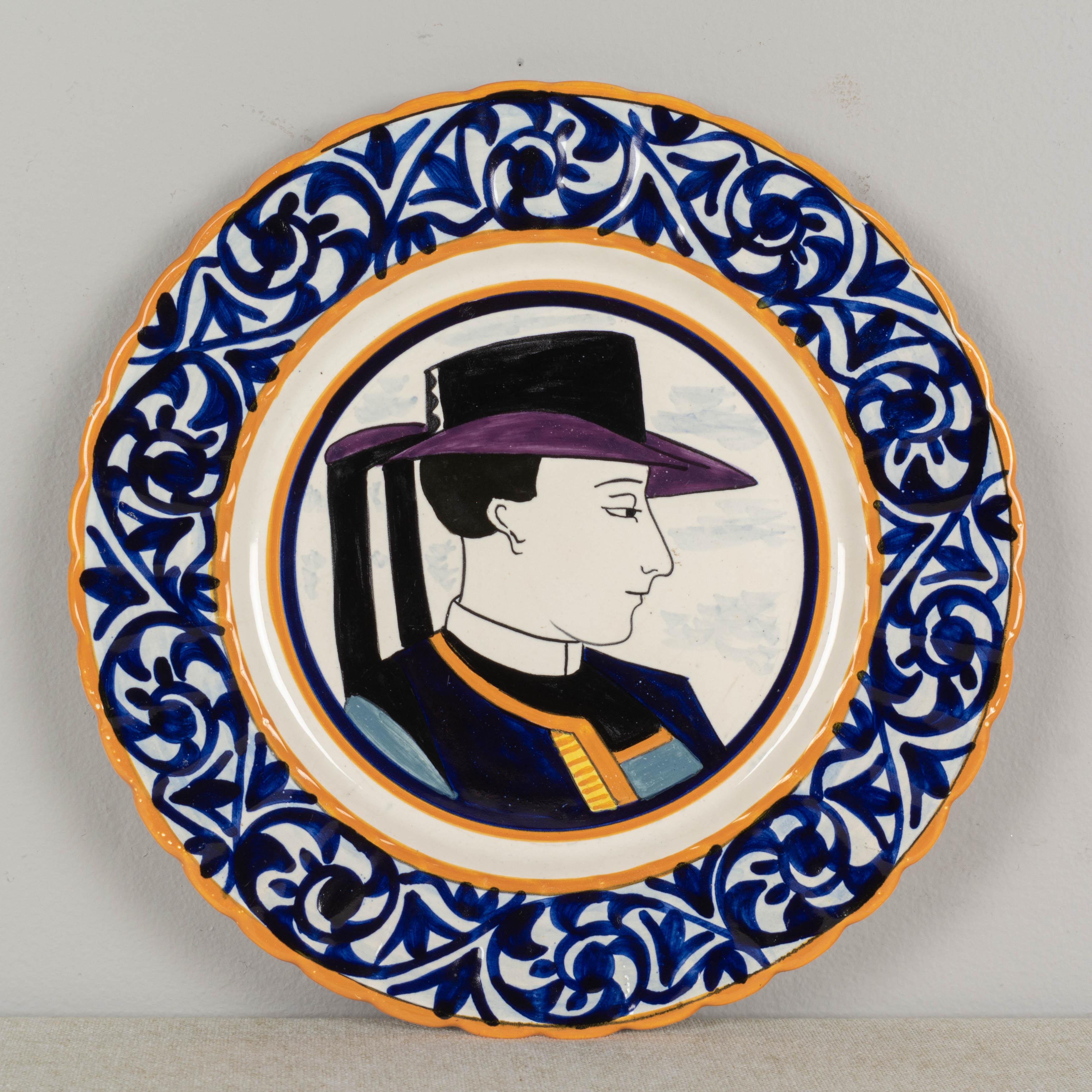 Country Pair of French Henriot Quimper Faience Plates For Sale