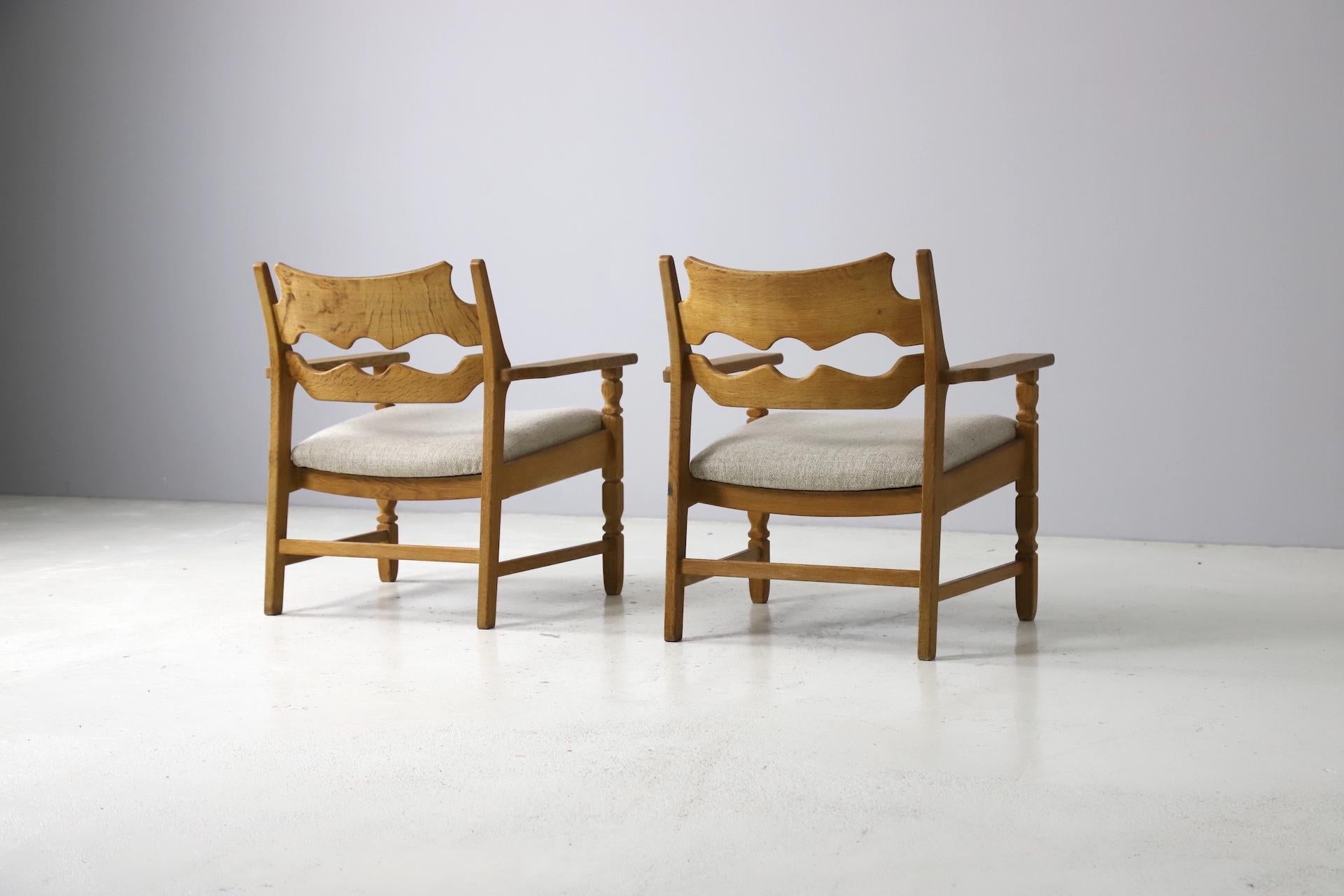 Mid-Century Modern Pair of Henry Kjaernulf 'Razor Blade' Chairs in Patinated Oak, Denmark, 1960s