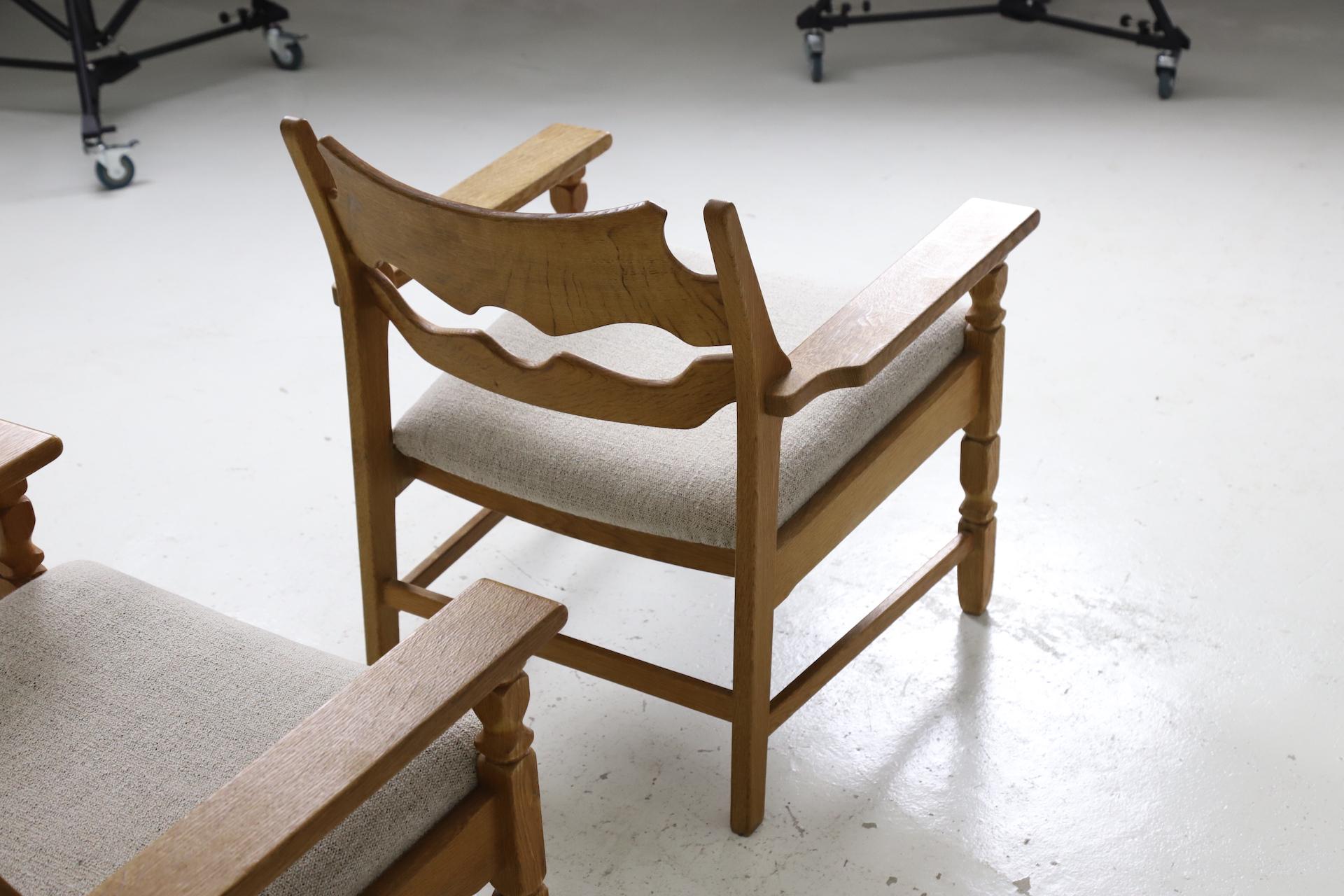Mid-20th Century Pair of Henry Kjaernulf 'Razor Blade' Chairs in Patinated Oak, Denmark, 1960s