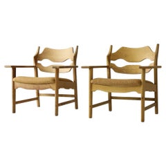 Pair of Henry Kjaernulf 'razor blade' chairs in patinated oak, Denmark 1960s