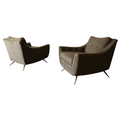 Pair of Henry P Glass Green Lounge Chairs Green Boucle Brass Mid Century Modern