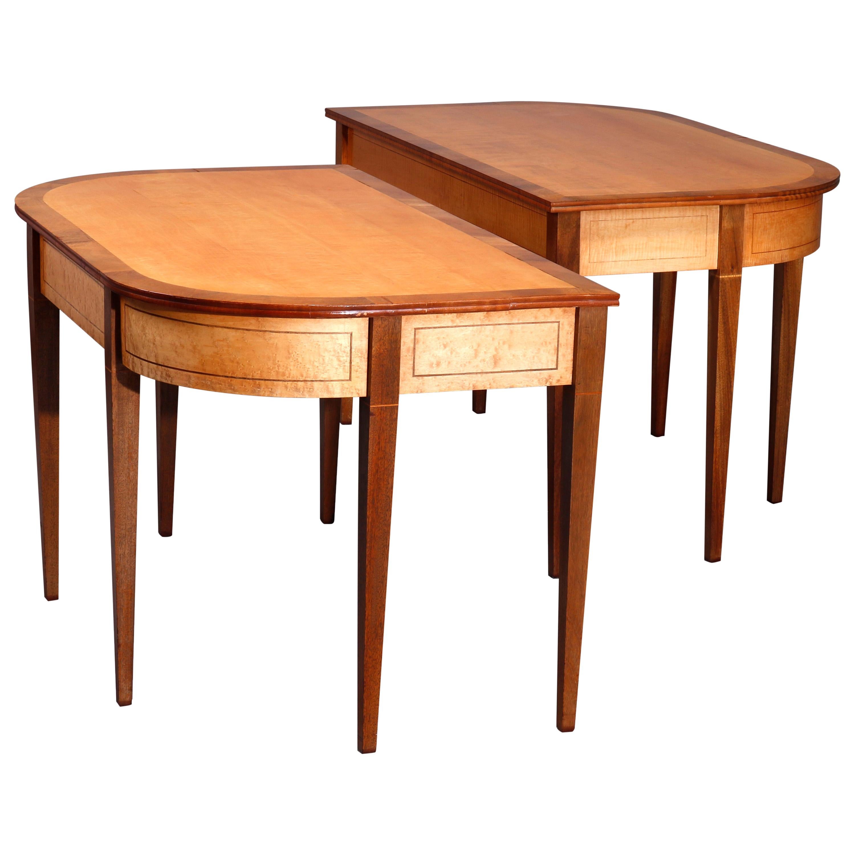 Pair of Hepplewhite Bird’s-Eye and Tiger Maple Banded Mahogany Game Tables