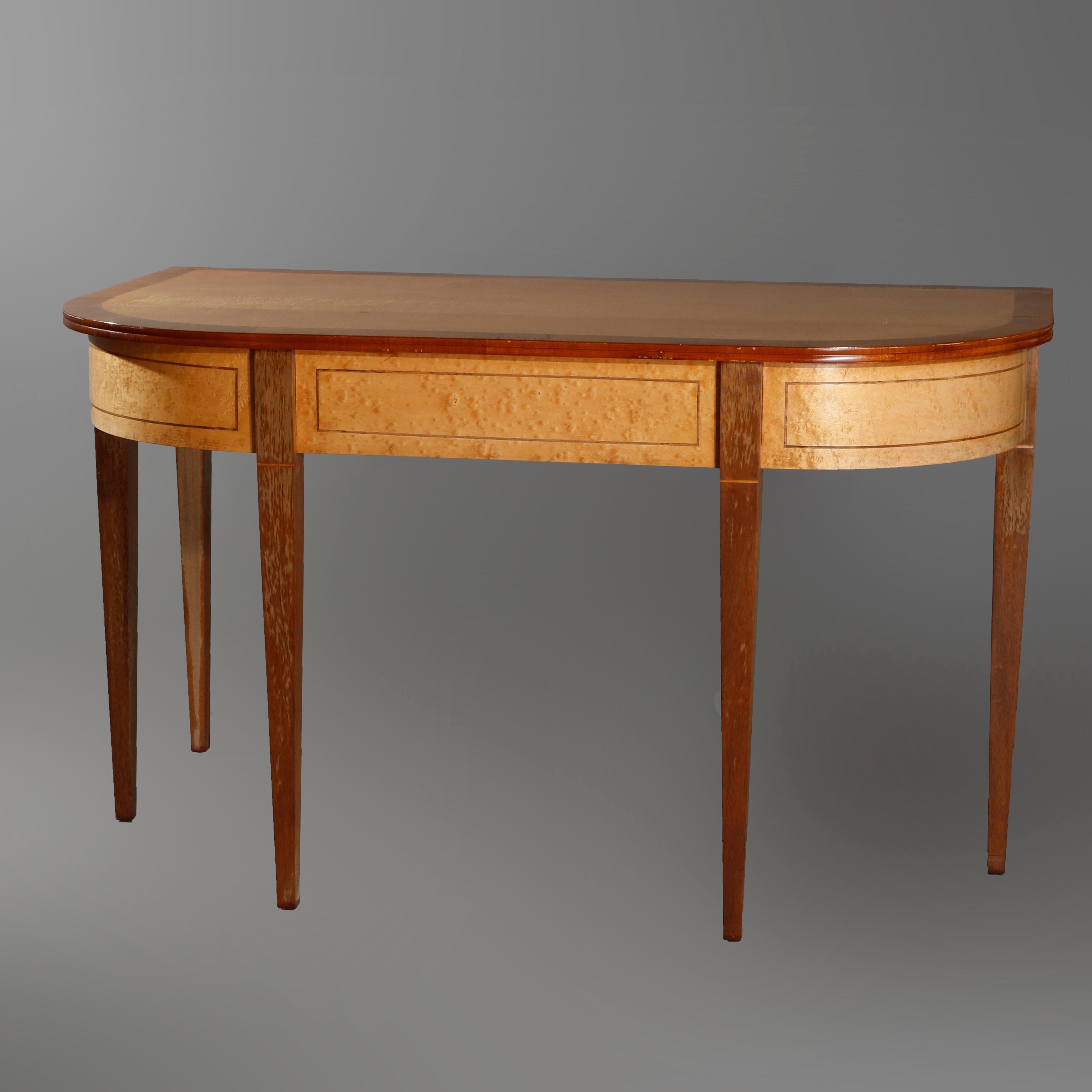20th Century Pair of Hepplewhite Bird’s-Eye and Tiger Maple Banded Mahogany Game Tables