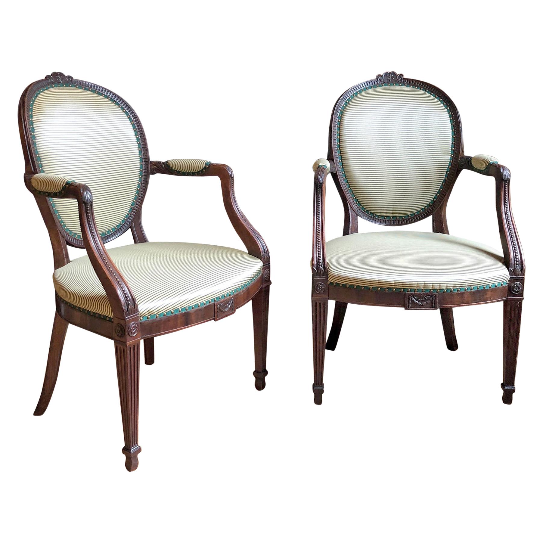 Pair of Hepplewhite Mahogany Armchairs