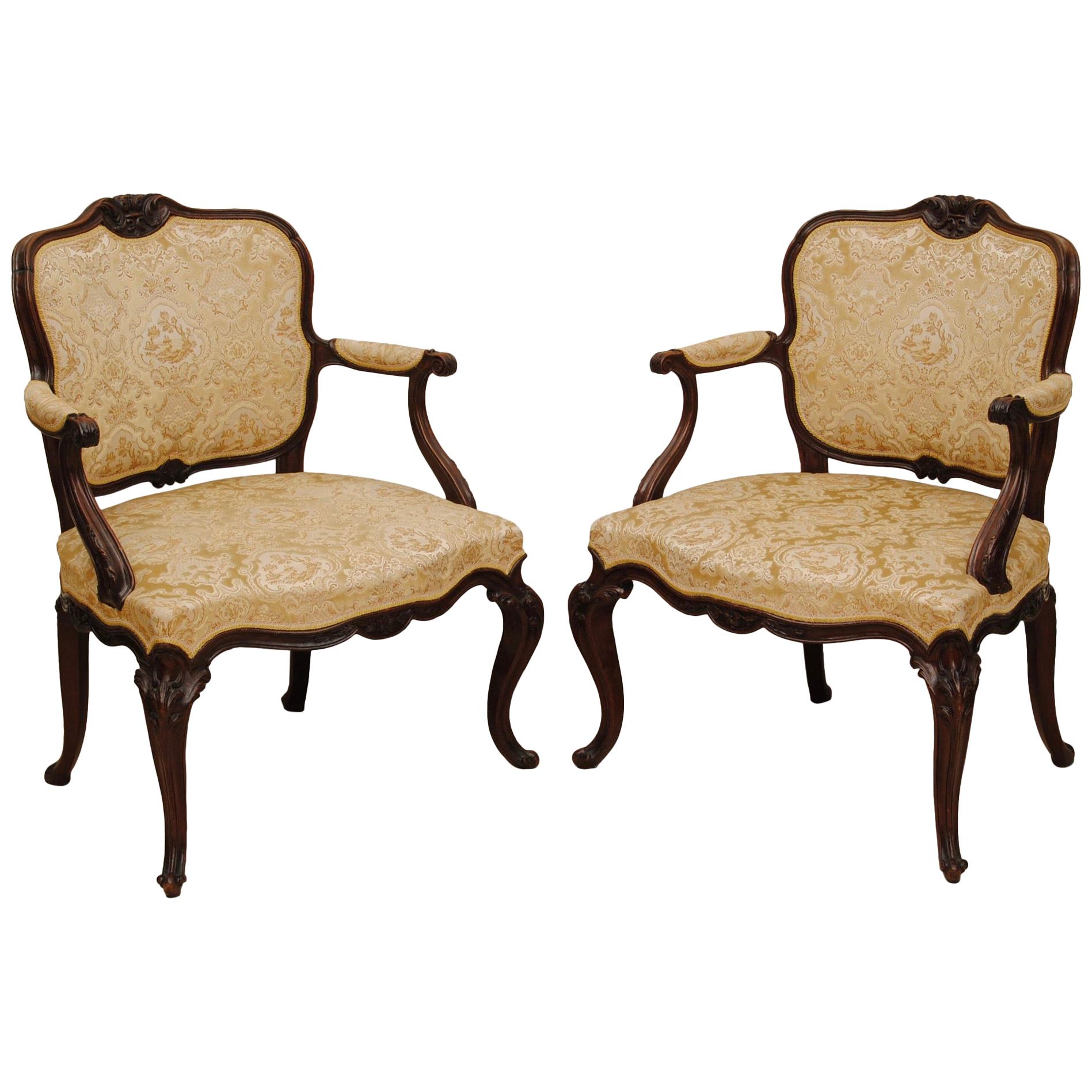 Pair of Hepplewhite Period Carved Mahogany Open Armchairs