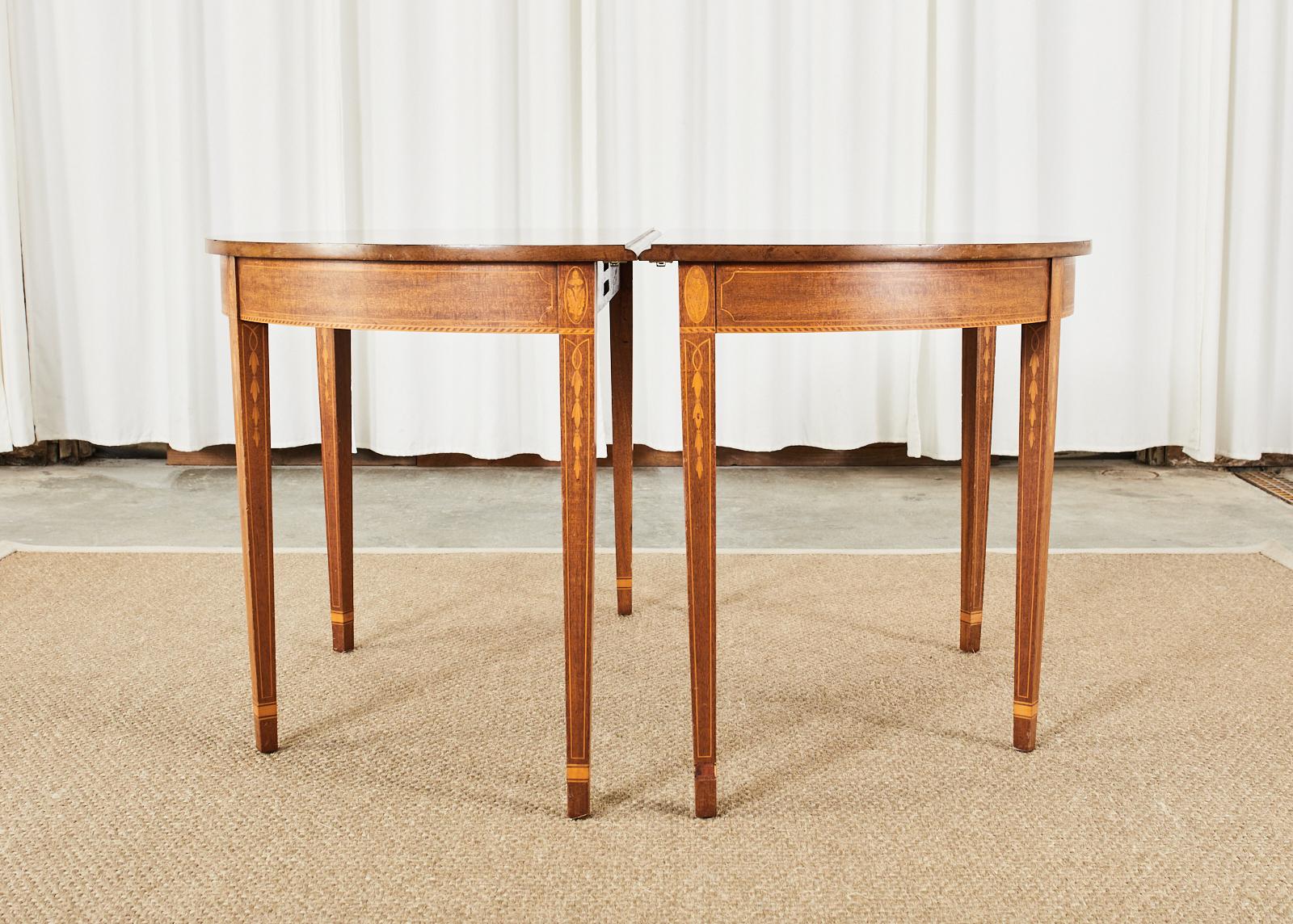 Pair of Hepplewhite Style Mahogany Demilune Console Tables 8