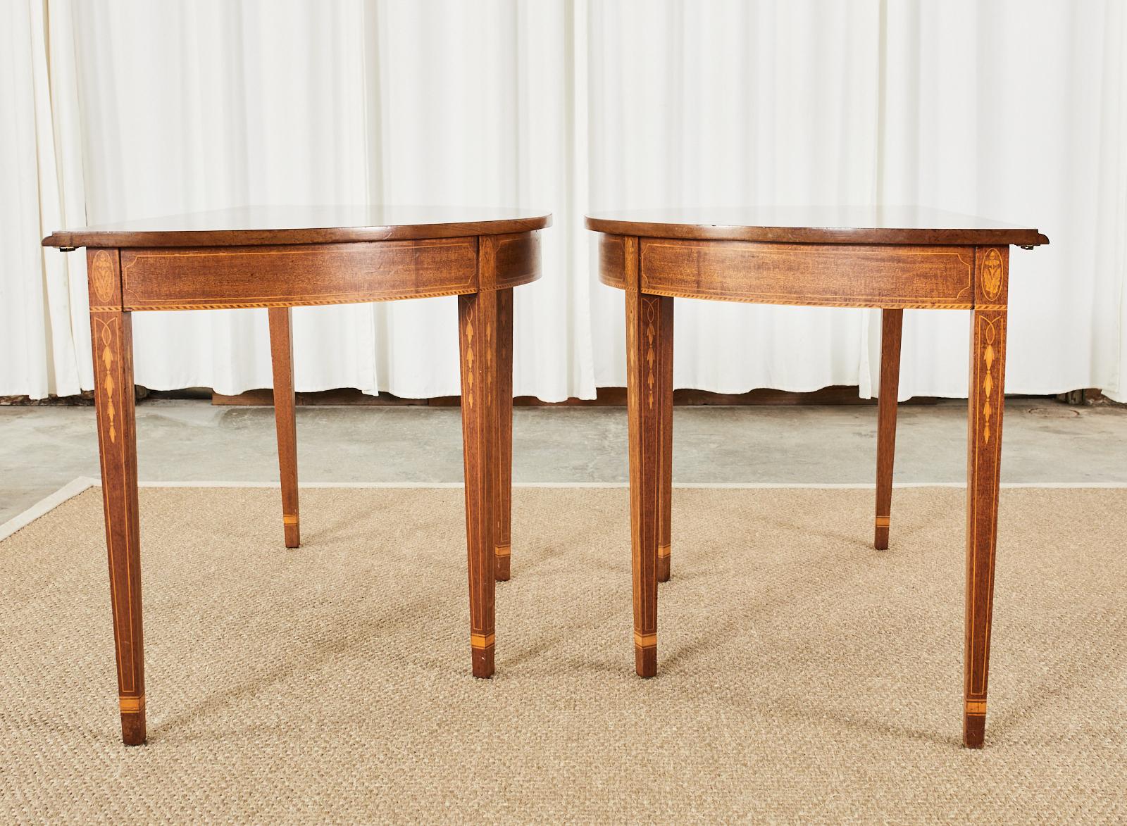 Pair of Hepplewhite Style Mahogany Demilune Console Tables 10