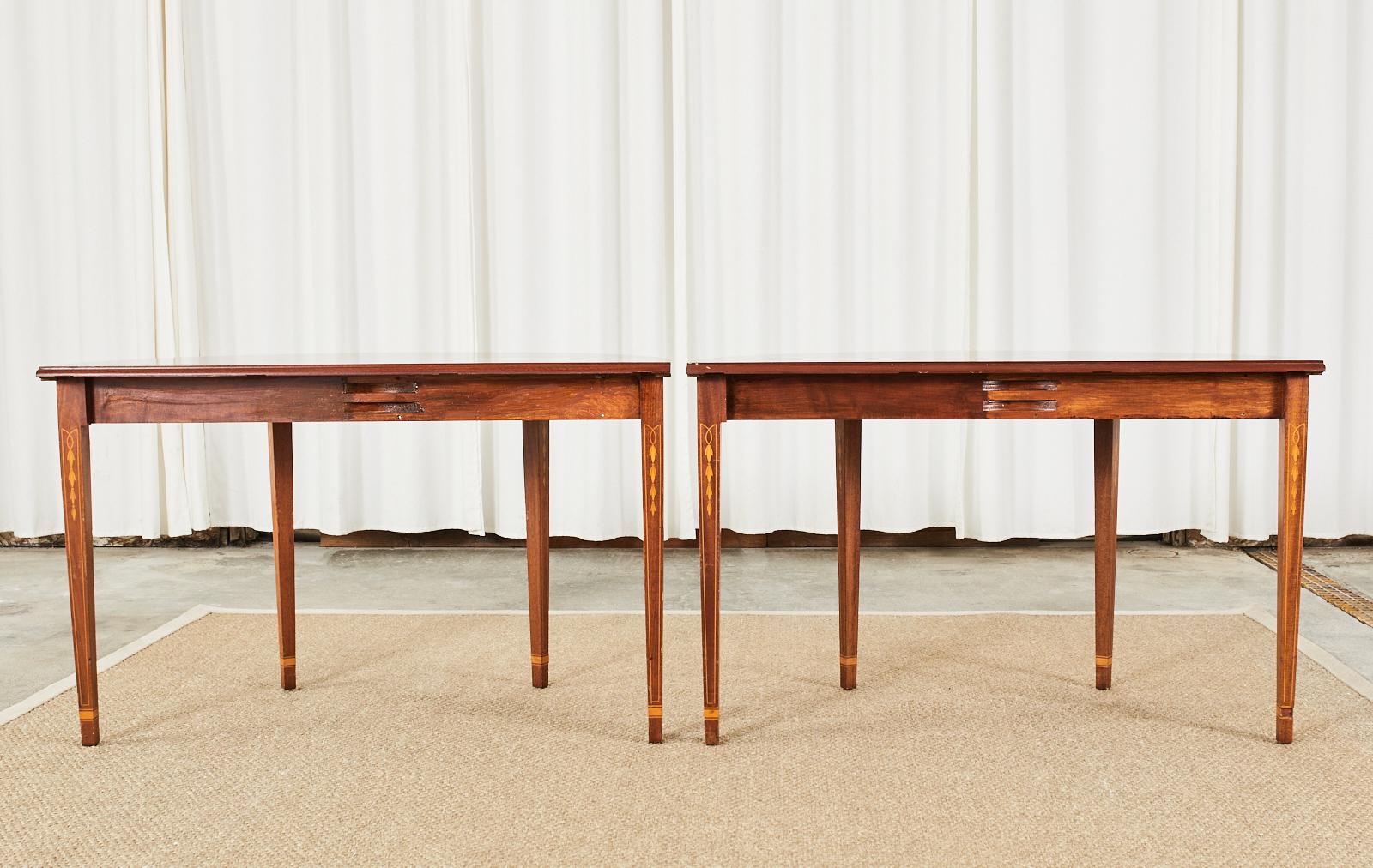 Pair of Hepplewhite Style Mahogany Demilune Console Tables 13