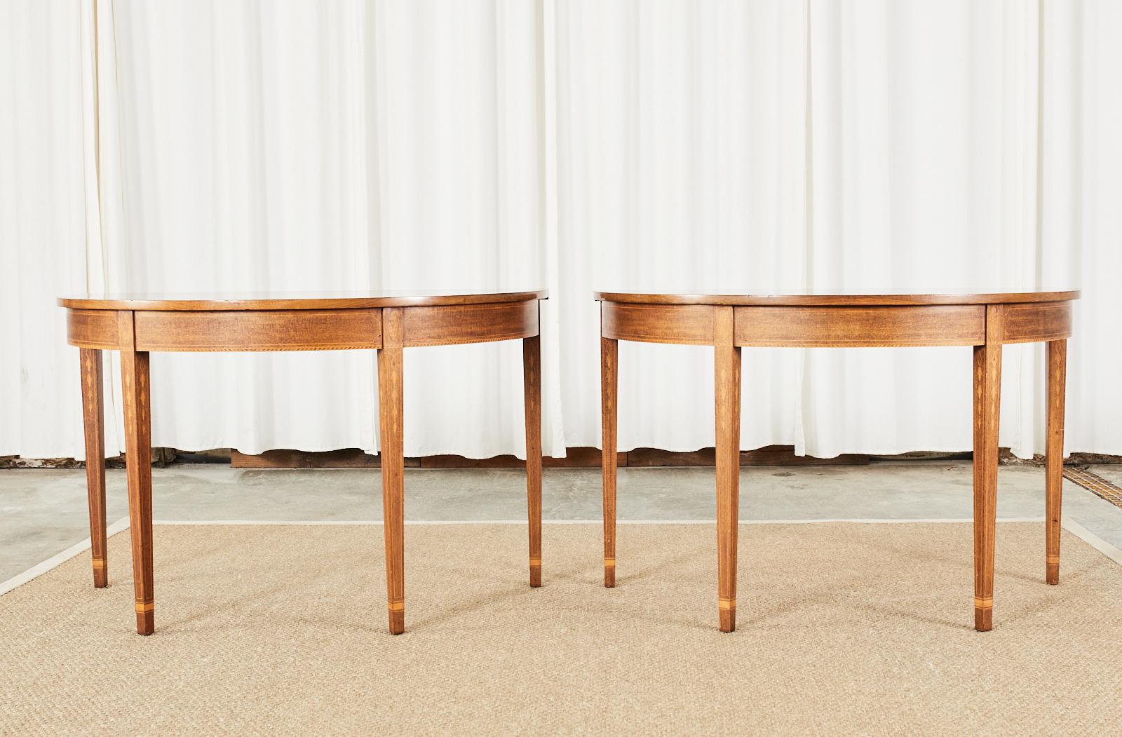 American Pair of Hepplewhite Style Mahogany Demilune Console Tables