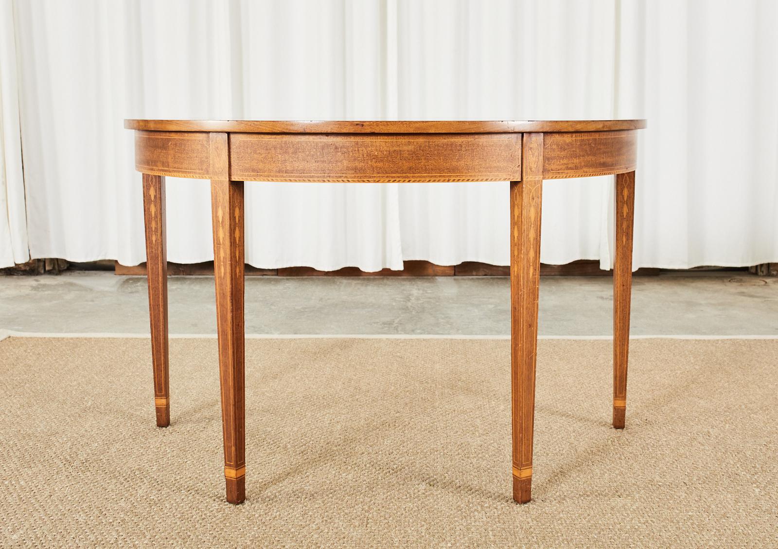 Pair of Hepplewhite Style Mahogany Demilune Console Tables 1