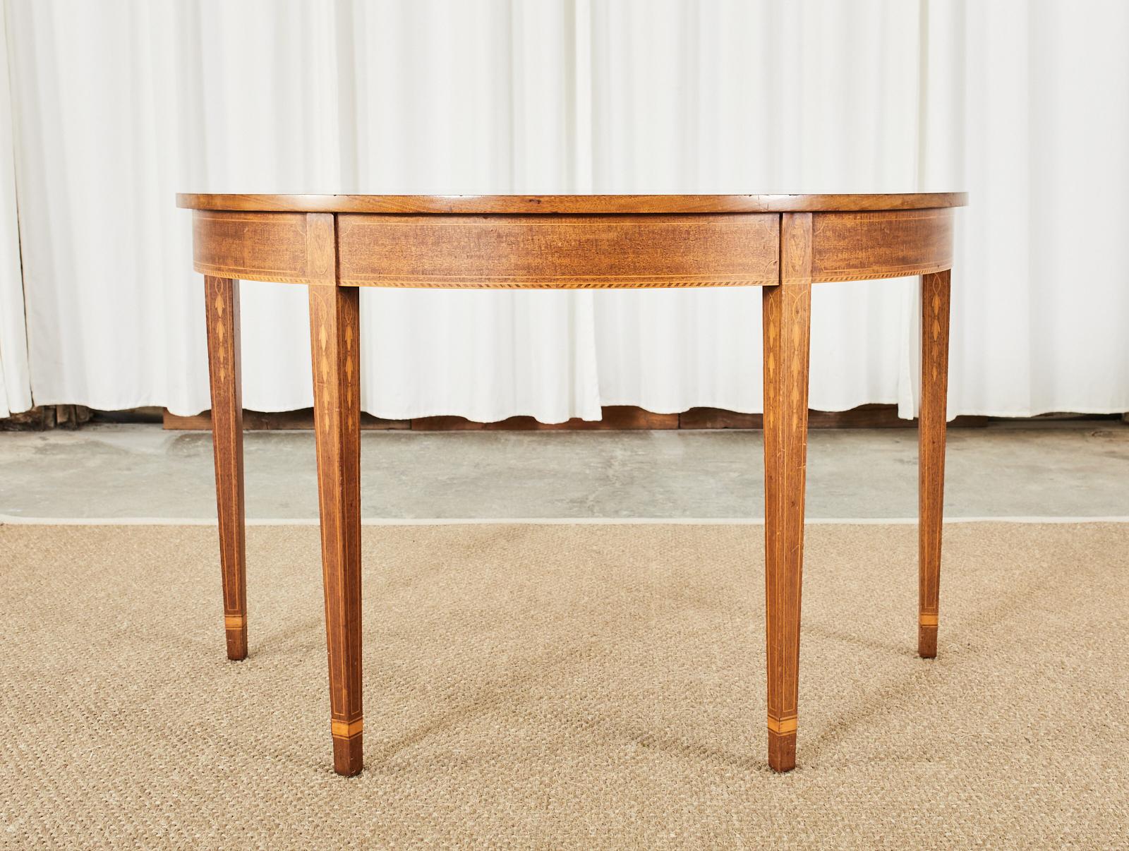 Pair of Hepplewhite Style Mahogany Demilune Console Tables 2