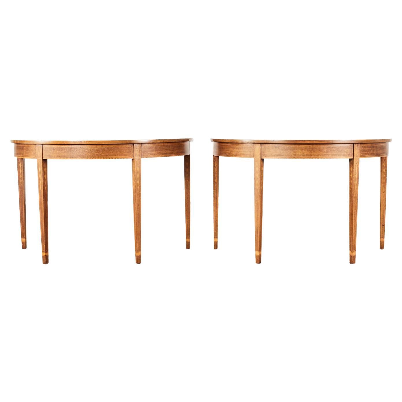 Pair of Hepplewhite Style Mahogany Demilune Console Tables