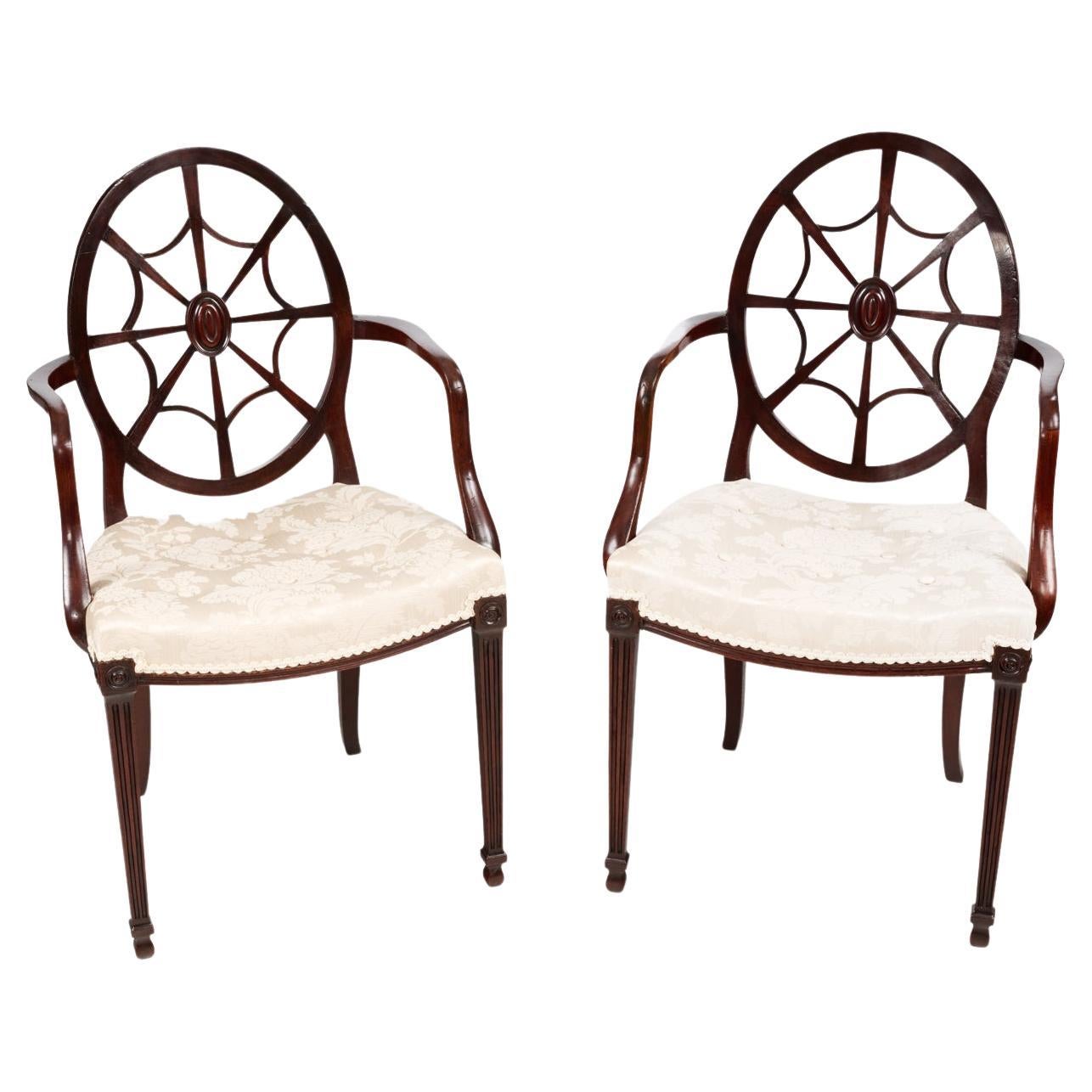 Pair of Hepplewhite Style Wheelback Armchairs For Sale