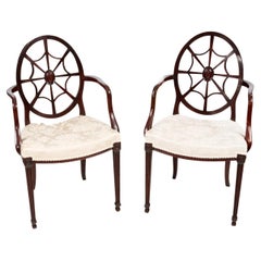 Antique Pair of Hepplewhite Style Wheelback Armchairs
