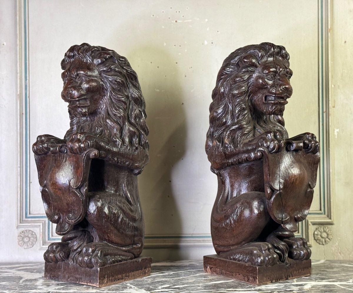 Pair Of Heraldic Lions, Oak Sculptures, 19th Century For Sale 7