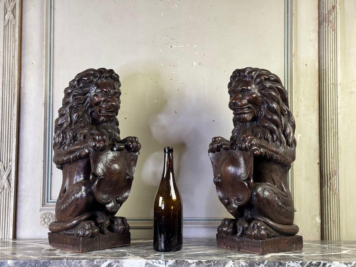 Pair Of Heraldic Lions, Oak Sculptures, 19th Century For Sale 3