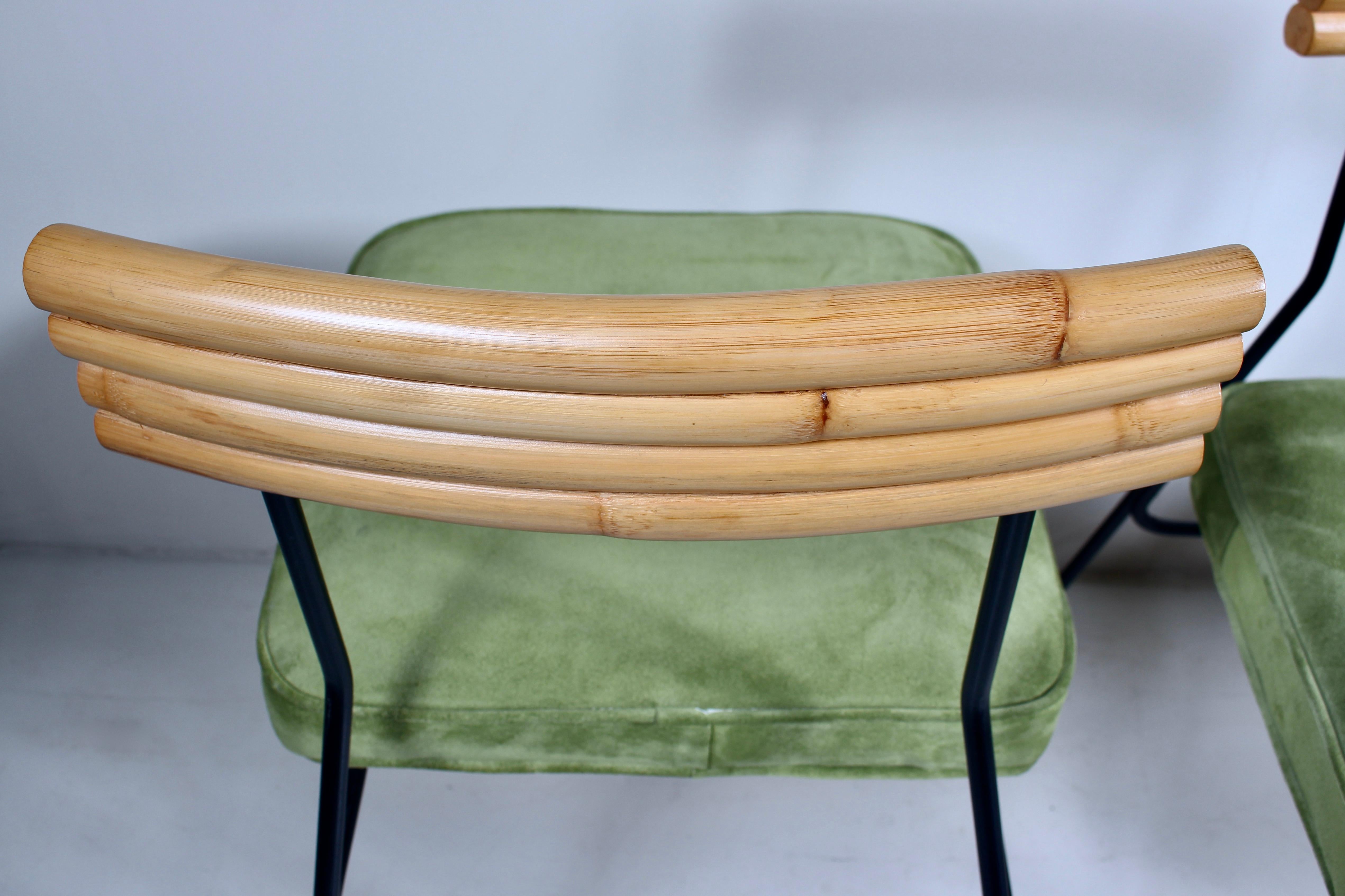 Ensemble de 4 chaises d'appoint en fer, bambou et daim Herb & Shirley Ritts, années 1950 en vente 3