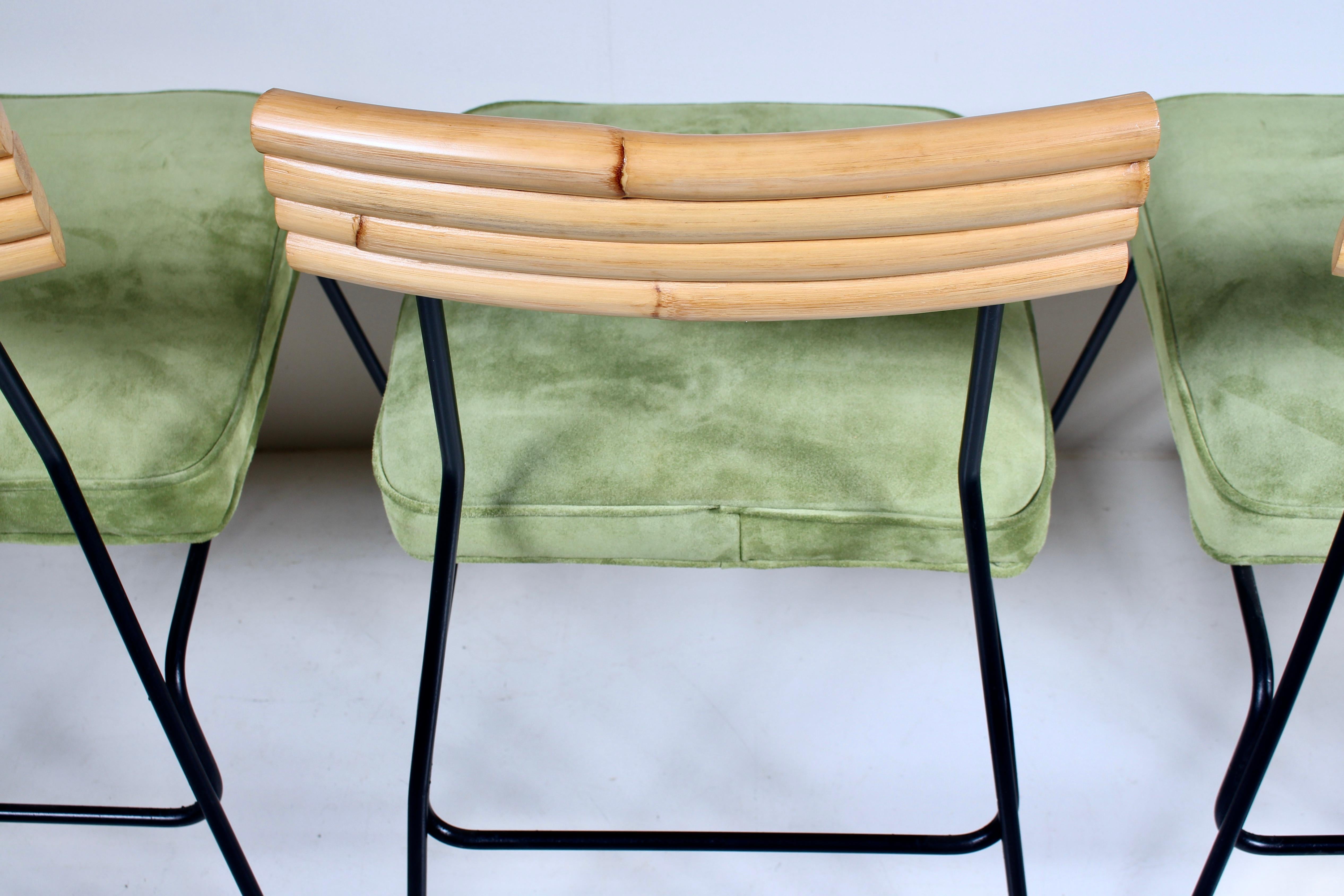 Set of 4 Herb & Shirley Ritts Iron, Bamboo & Suede Dining Side Chairs, 1950s For Sale 5