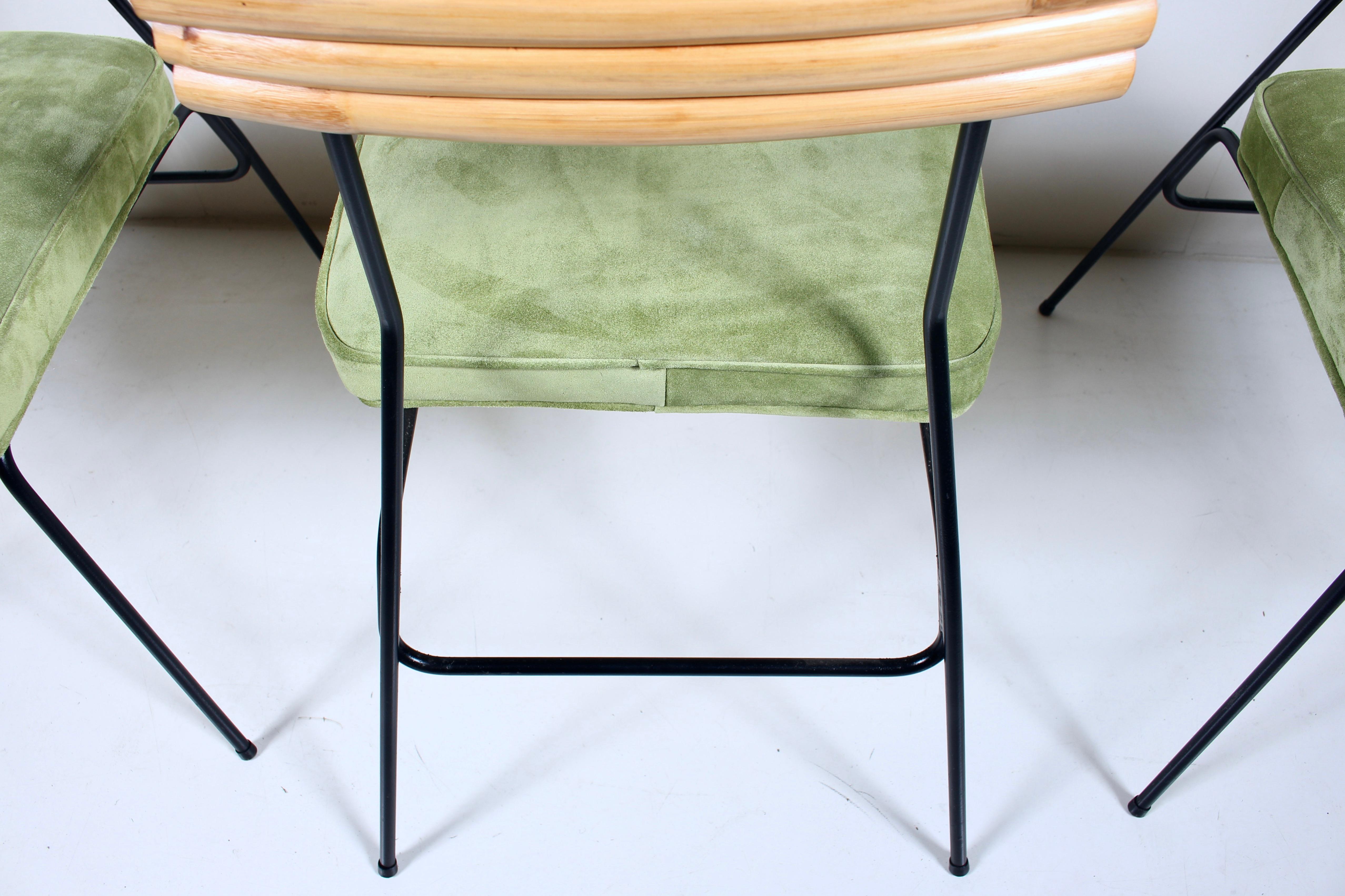 Set of 4 Herb & Shirley Ritts Iron, Bamboo & Suede Dining Side Chairs, 1950s For Sale 6