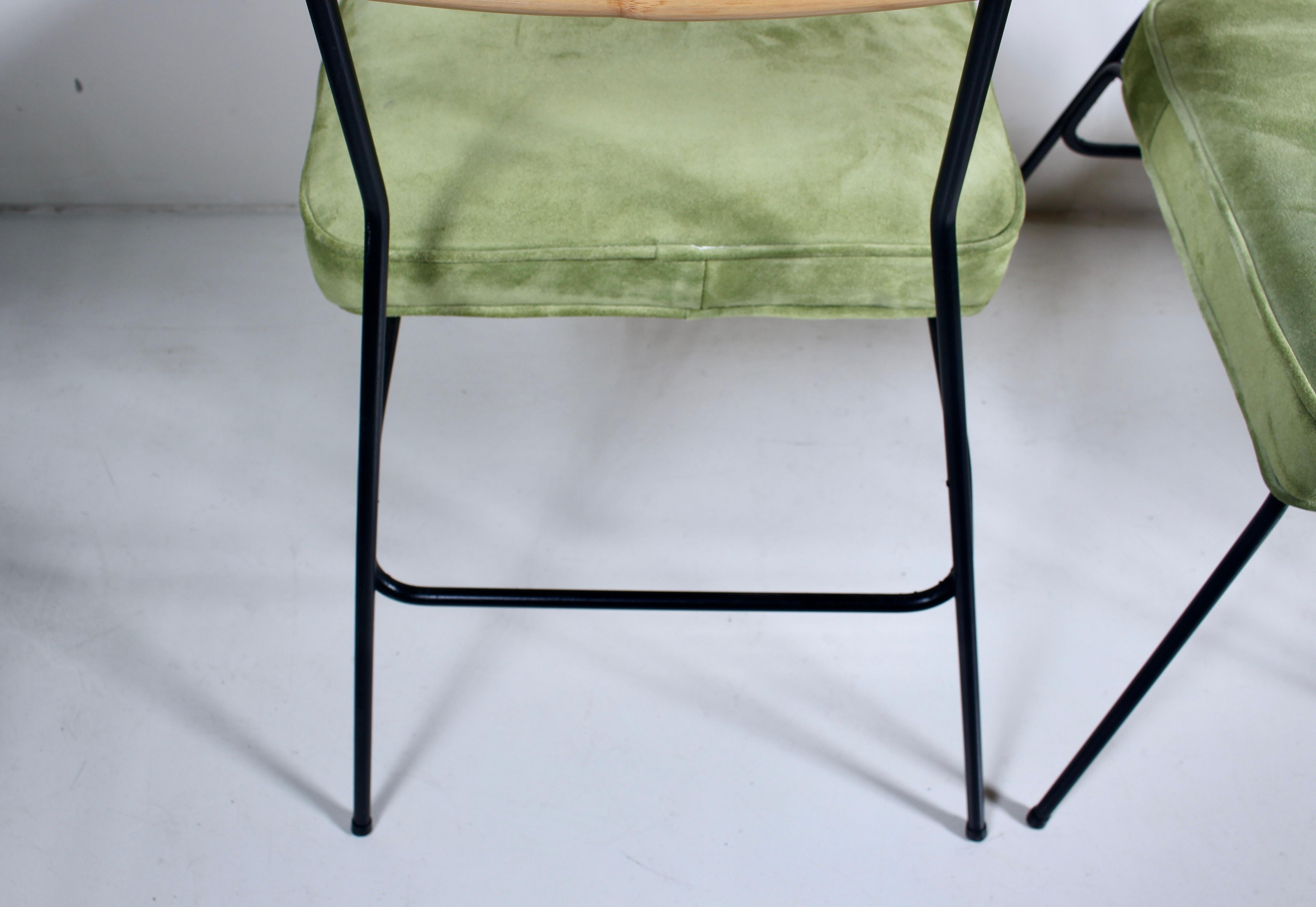 Juego de 4 sillas de comedor Herb & Shirley Ritts de hierro, bambú y ante, años 50 en venta 6