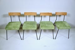 Juego de 4 sillas de comedor Herb & Shirley Ritts de hierro, bambú y ante, años 50