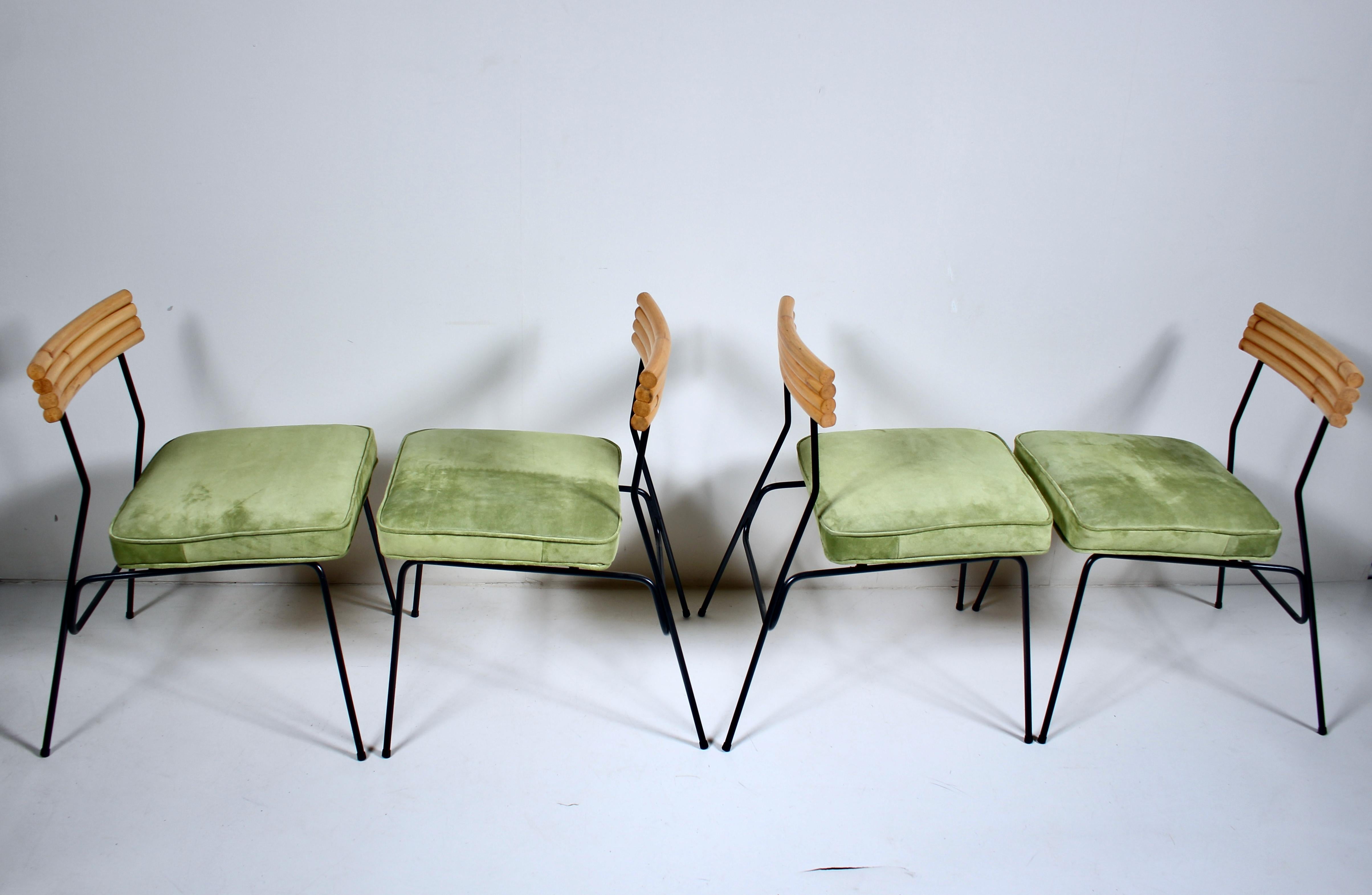 Set of 4 Herb & Shirley Ritts Iron, Bamboo & Suede Dining Side Chairs, 1950s For Sale 13