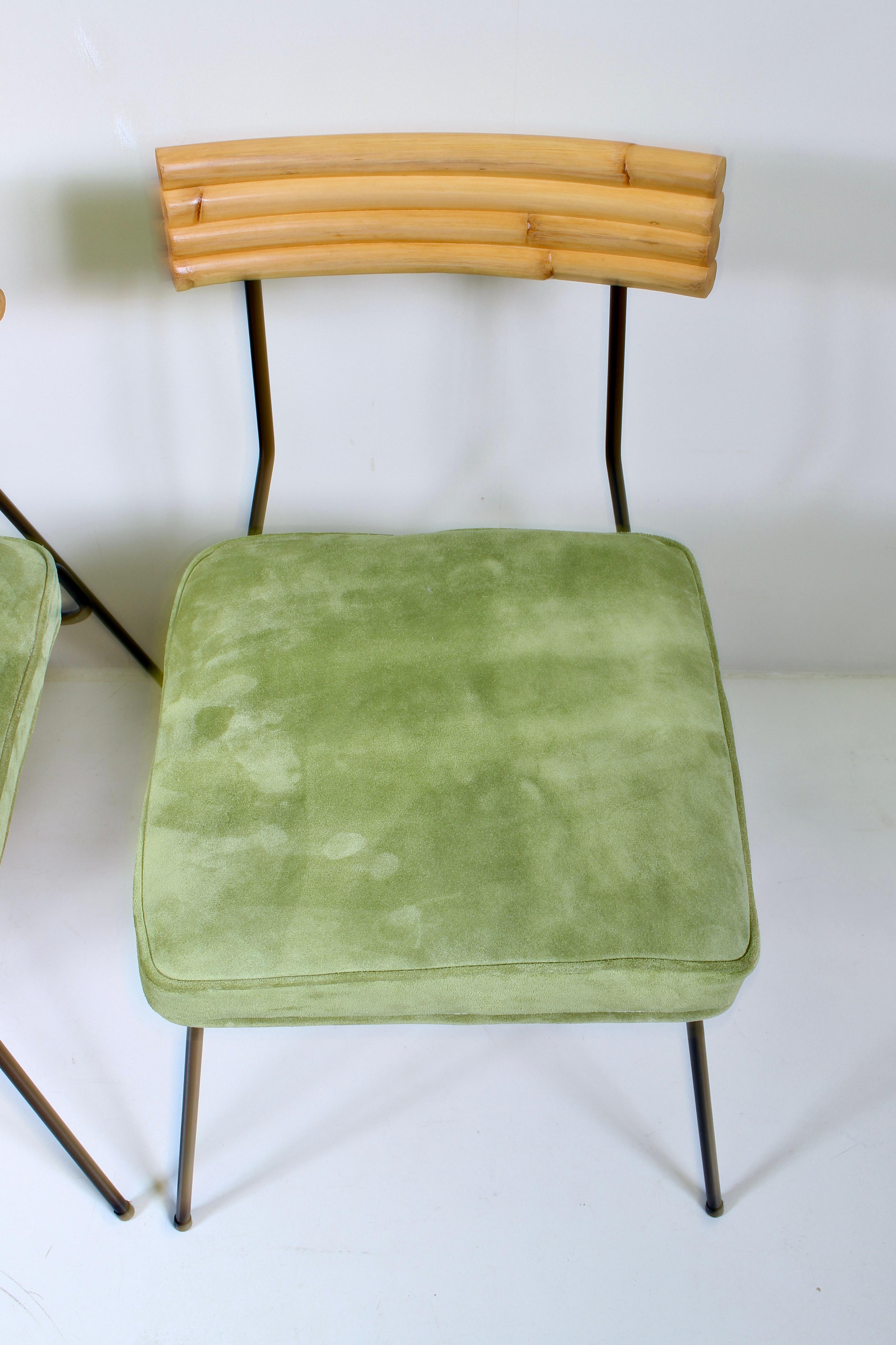 Milieu du XXe siècle Ensemble de 4 chaises d'appoint en fer, bambou et daim Herb & Shirley Ritts, années 1950 en vente
