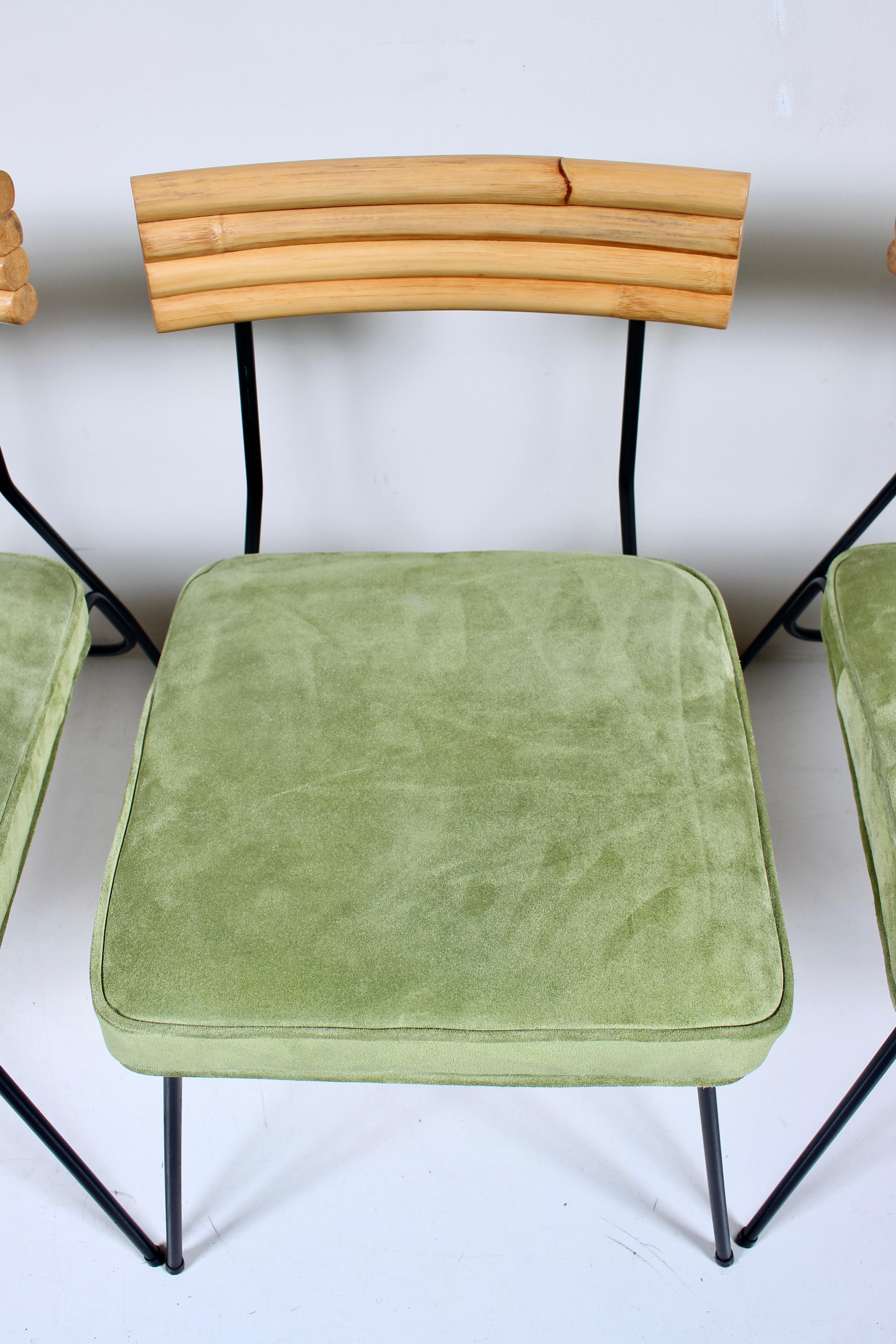 Set of 4 Herb & Shirley Ritts Iron, Bamboo & Suede Dining Side Chairs, 1950s For Sale 1