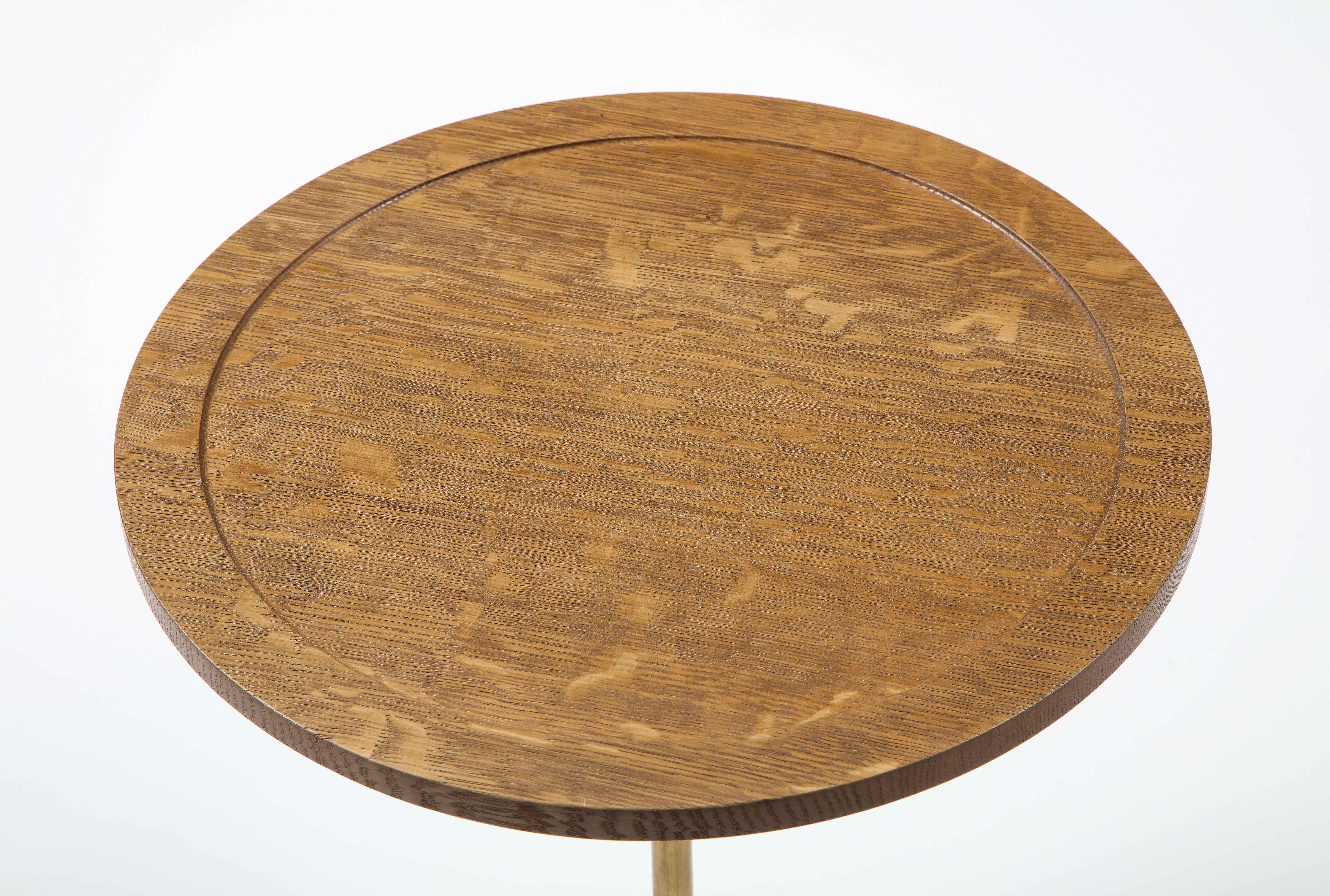 Herbst for Stablet Pair of Side Tables in Brass & Oak, France 1950's In Good Condition For Sale In New York, NY