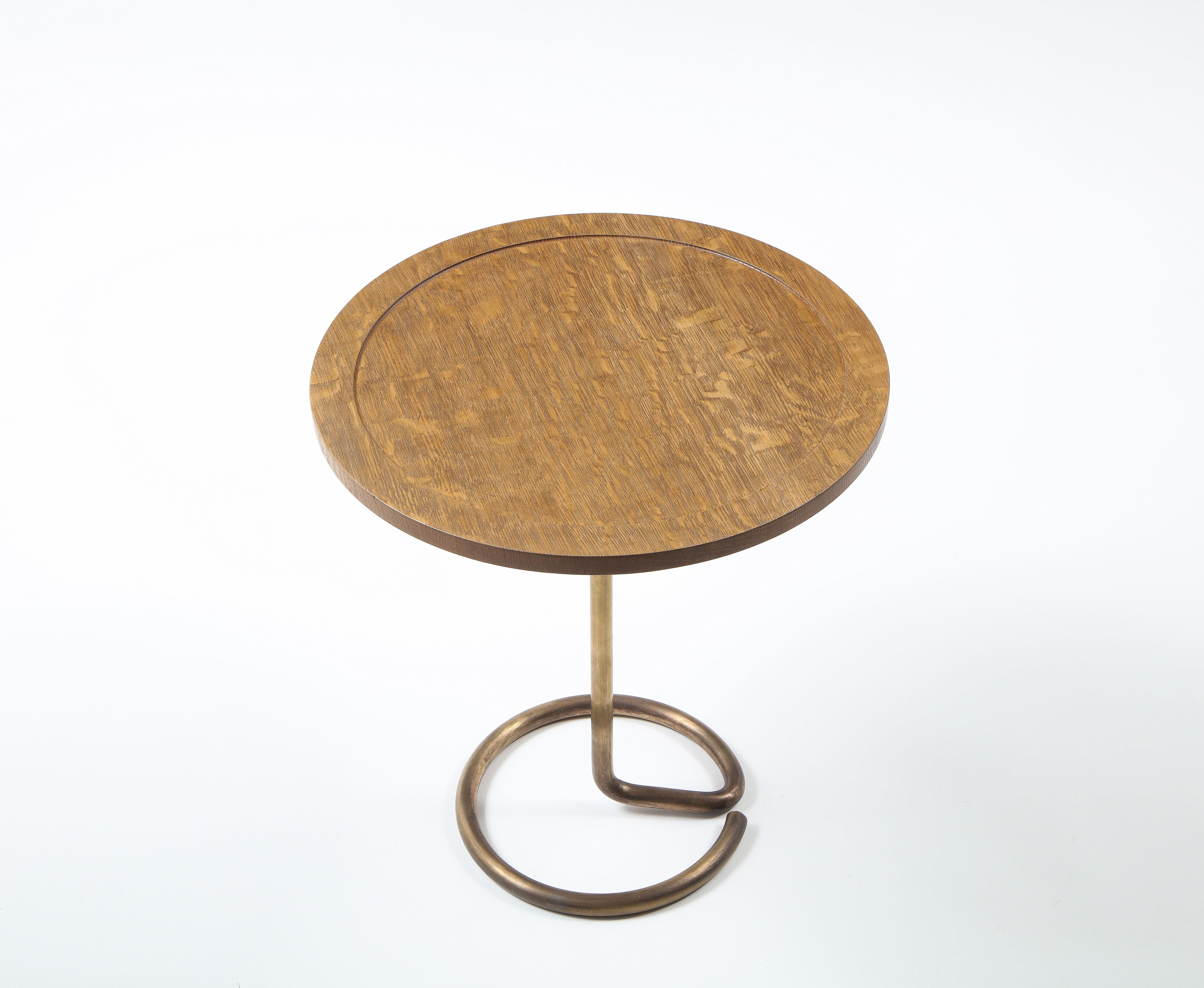 Herbst for Stablet Pair of Side Tables in Brass & Oak, France 1950's For Sale 2