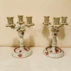 Pair of Herend Chinese Bouquet Candelabras in Rust/ Apponyi Orange Design
