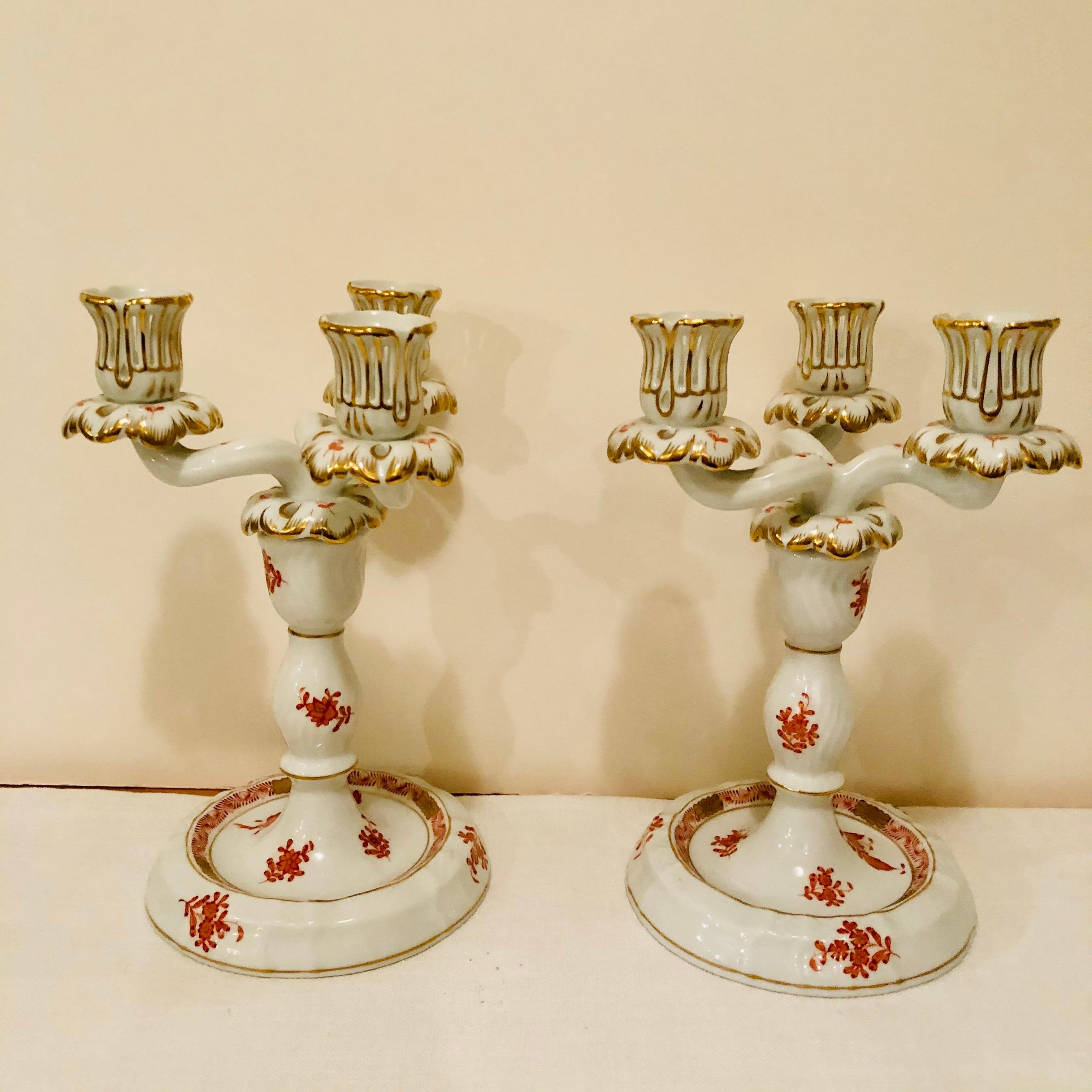 Early 20th Century Pair of Herend Chinese Bouquet Candelabras in Rust/ Apponyi Orange Design