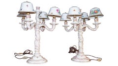 Pair of Herend Porcelain Candelabras, Hand Painted, 1920