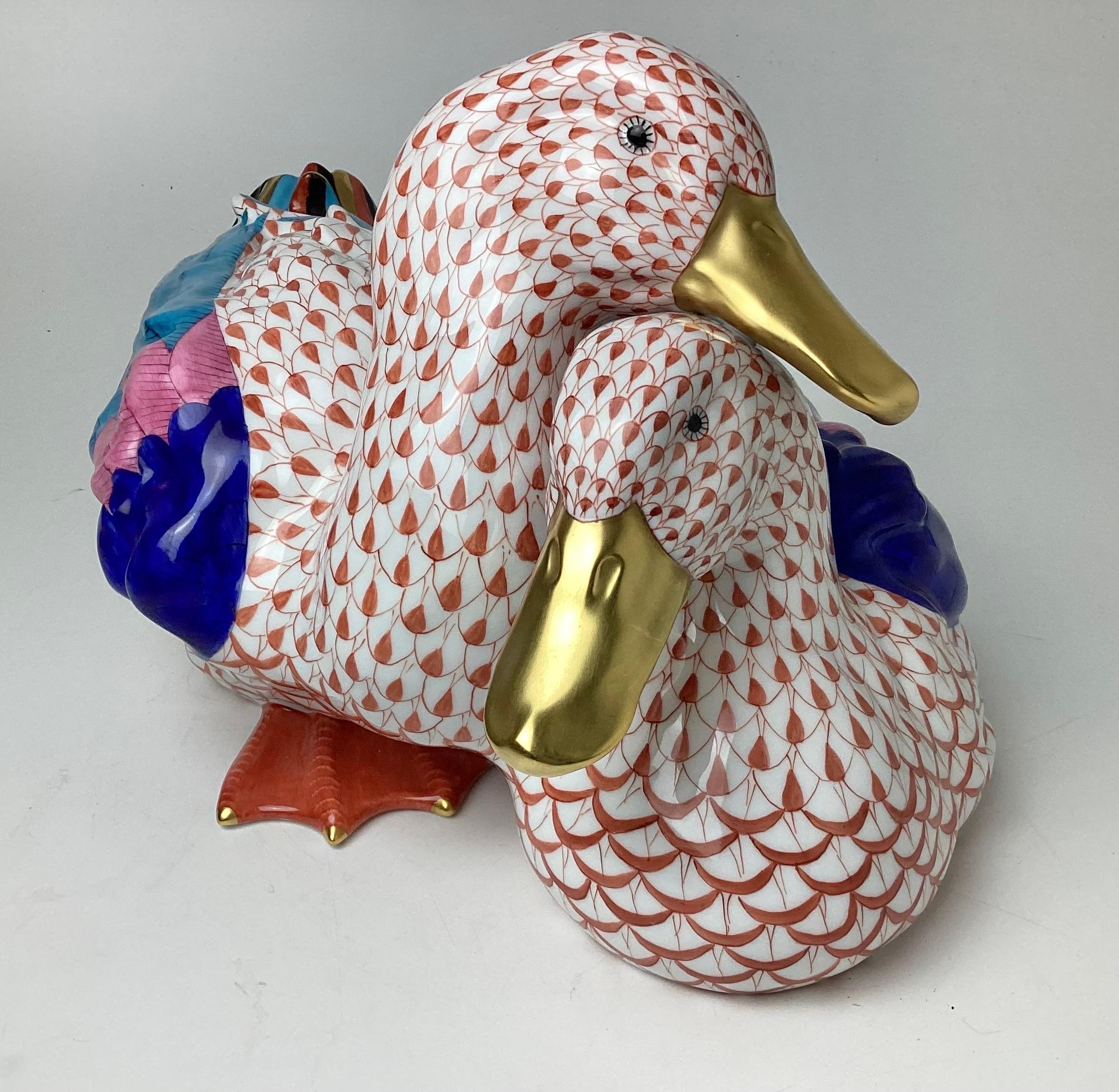 Pair of Herend Porcelain Hand Painted large size ducks. This is the large size. 15