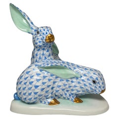 Pair of Herend Porcelain Hand Painted Rabbits