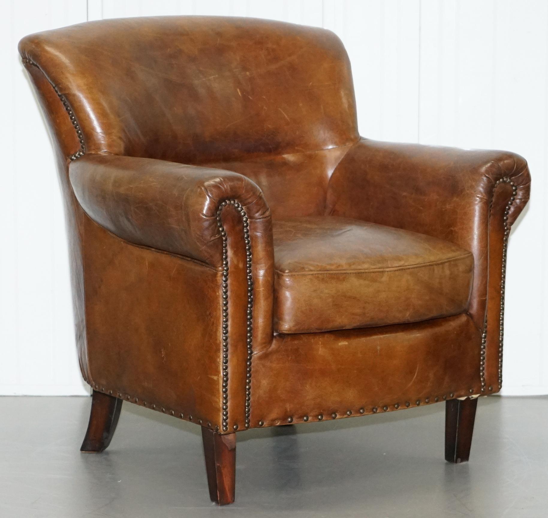 Pair of Heritage Brown Leather Vintage Style Club Armchairs Nice Good Looking 5