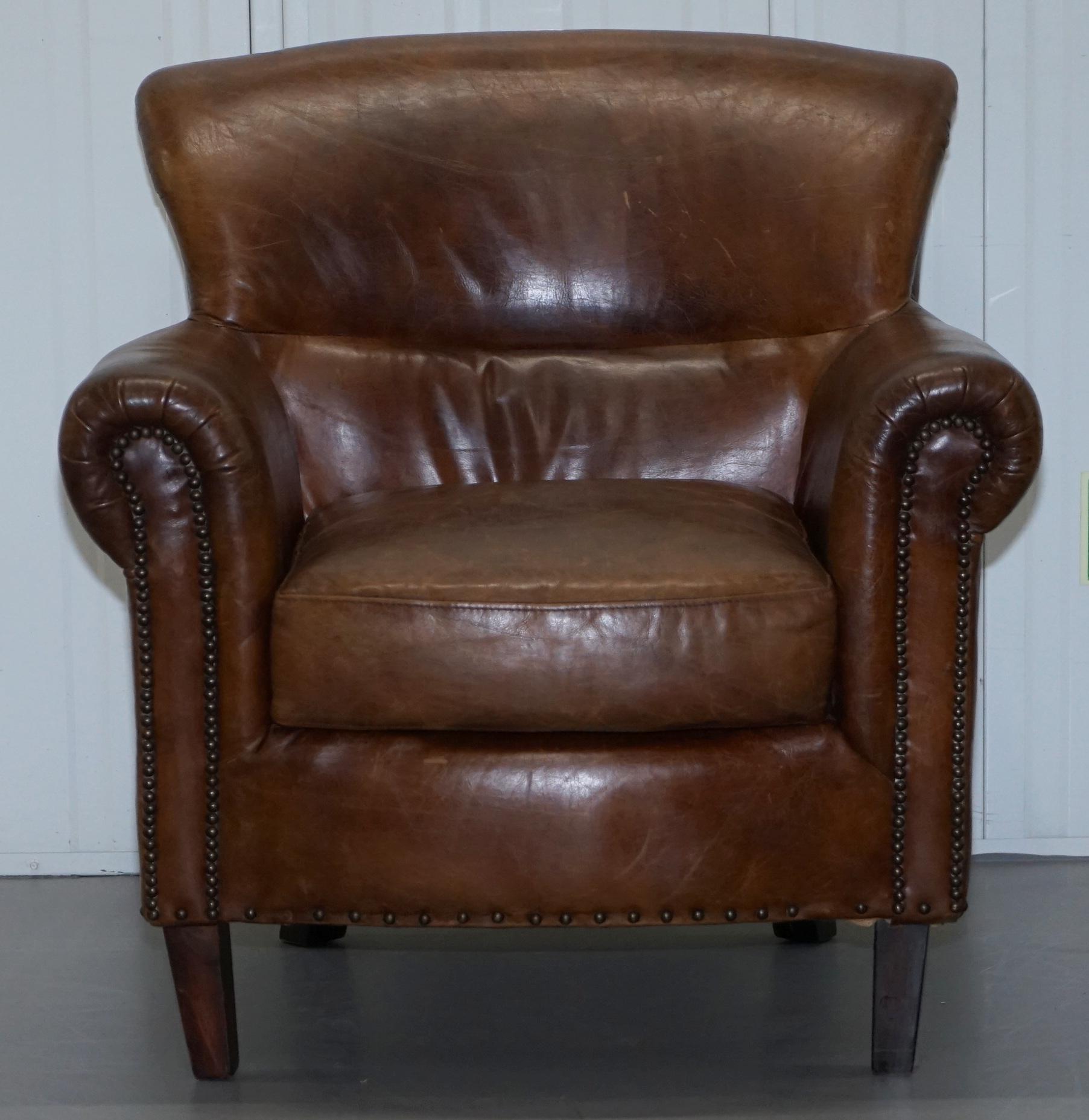 Pair of Heritage Brown Leather Vintage Style Club Armchairs Nice Good Looking 6